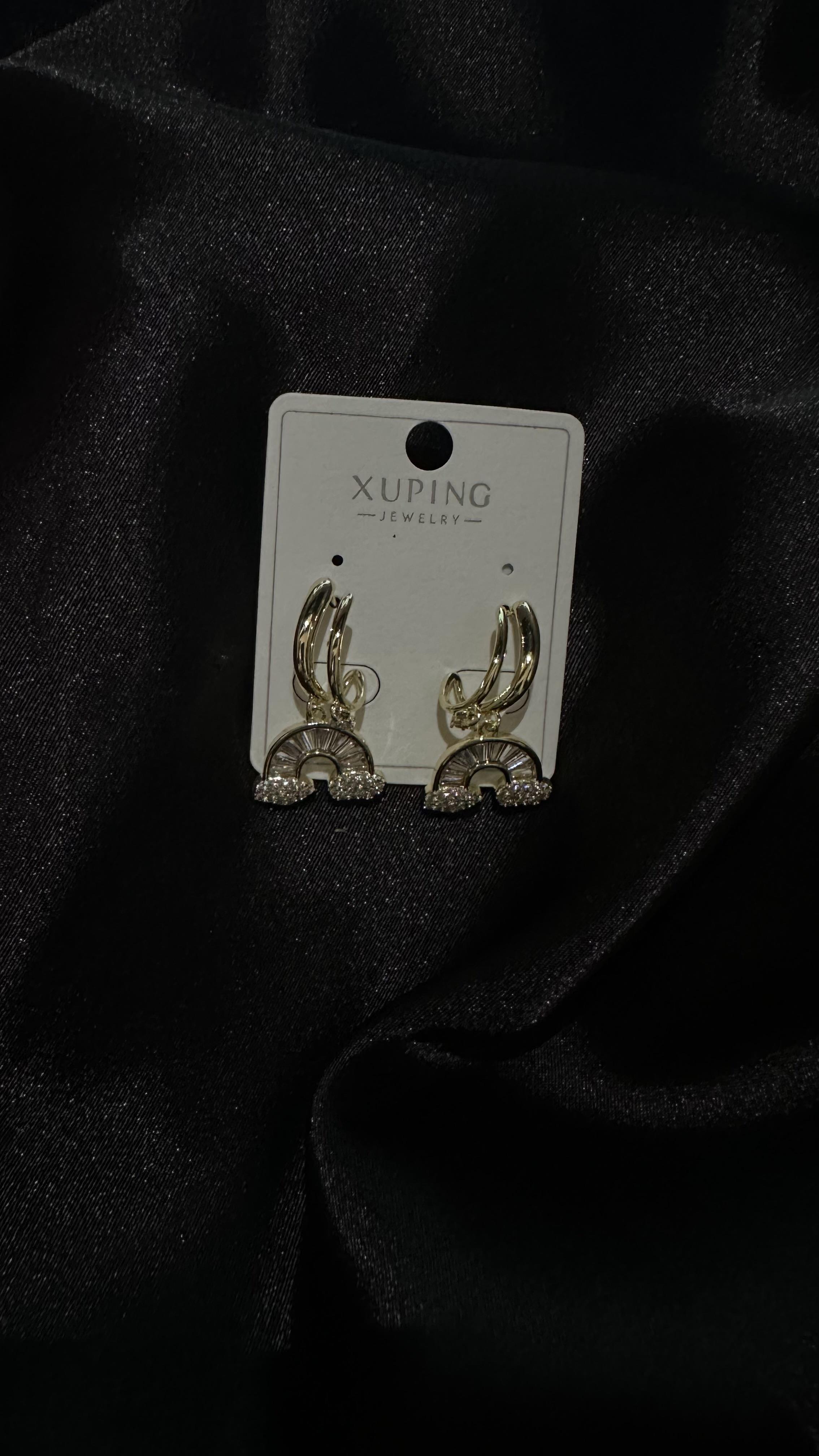 Bulutlu Gökkuşağı Taşlı Gold Küpe