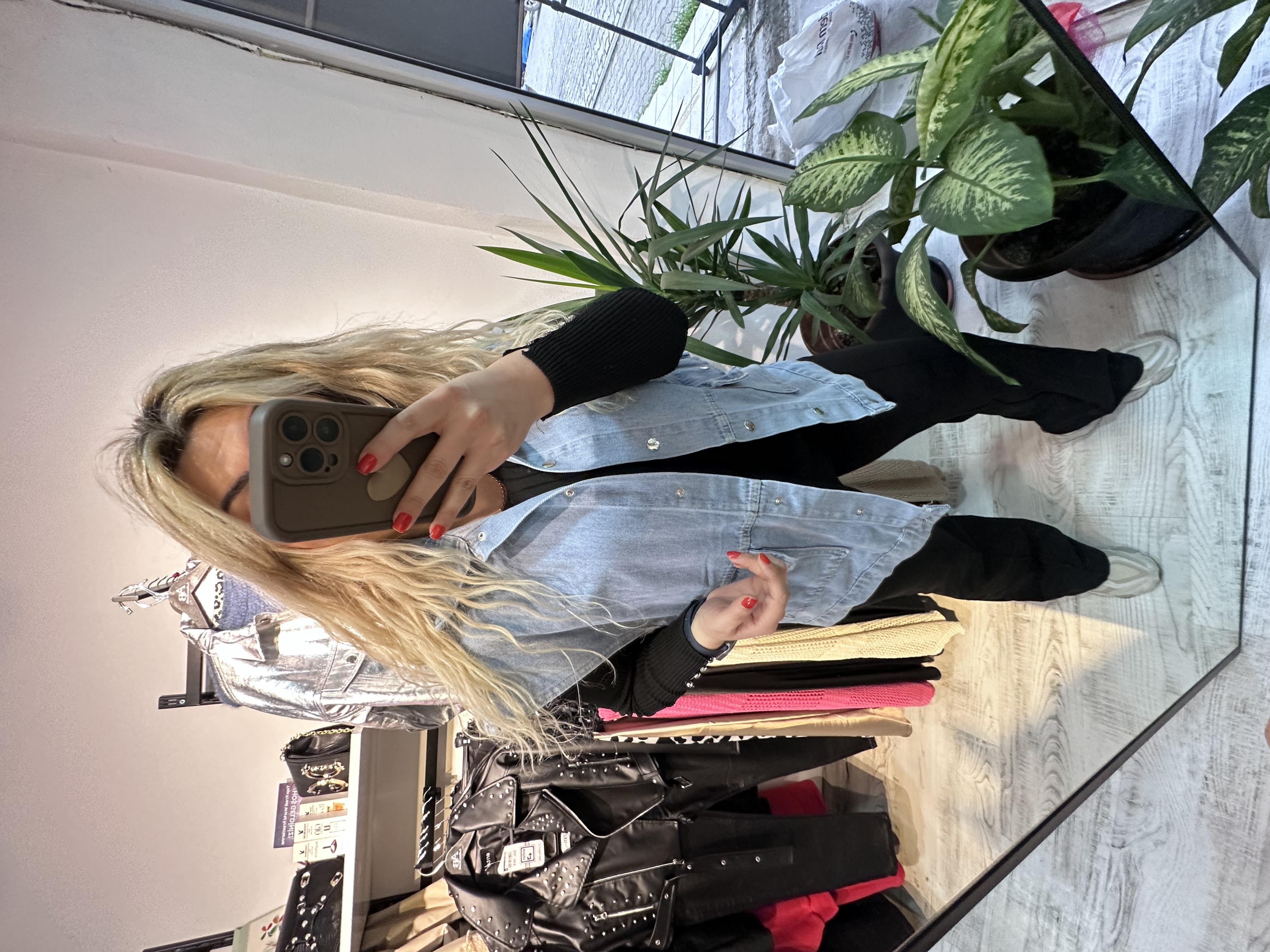 Cep Yakalı Kot Yelek