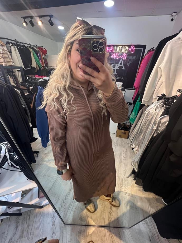 Fitilli Kumaş Taba Sweat Elbise