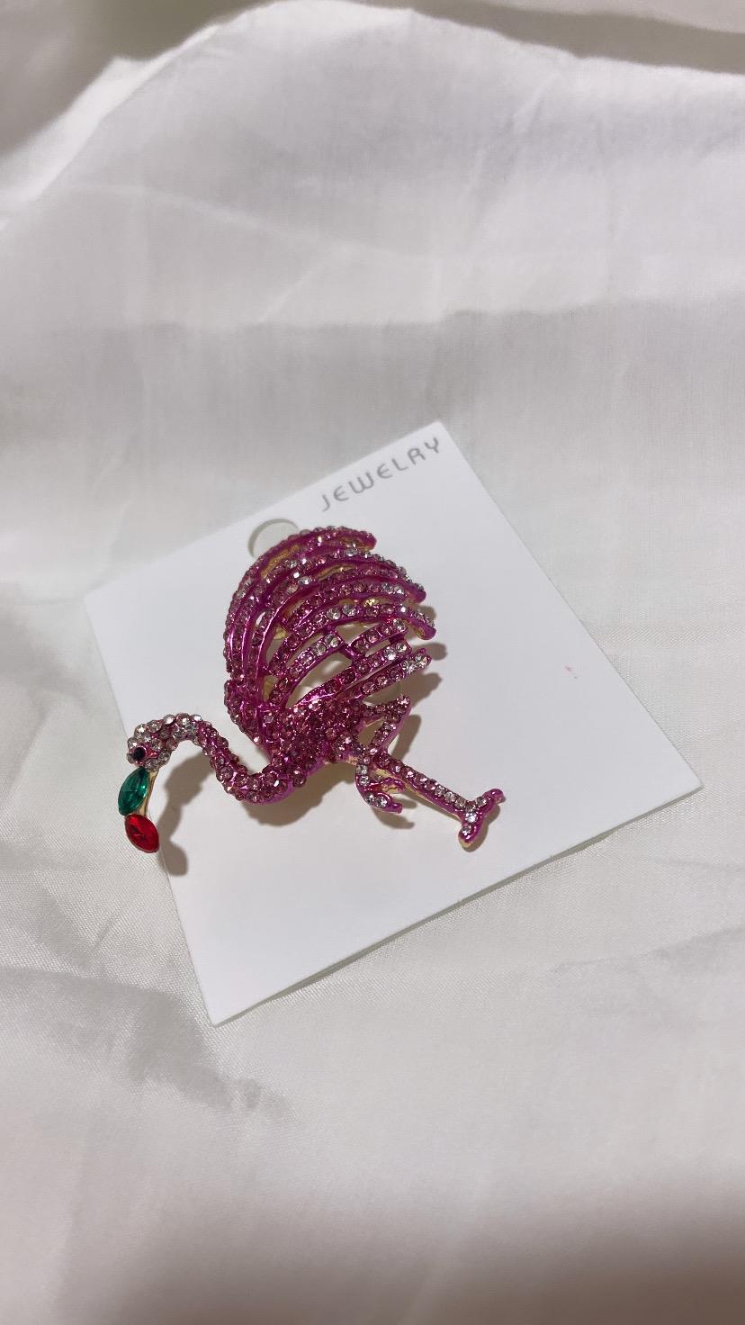 Flamingo Pembe Taşlı Çelik Broş