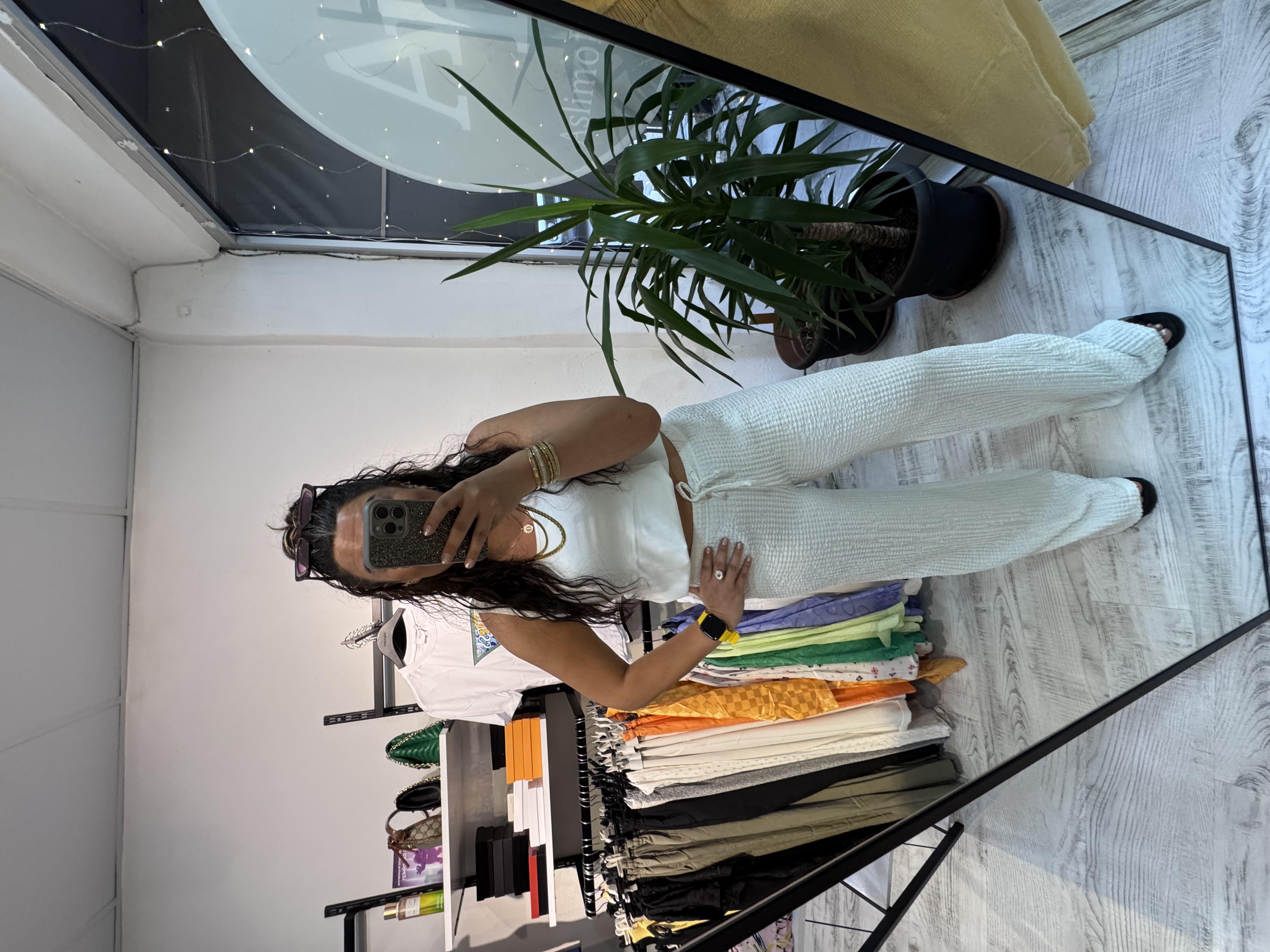 Goffre Kumaş Beyaz Pantolon