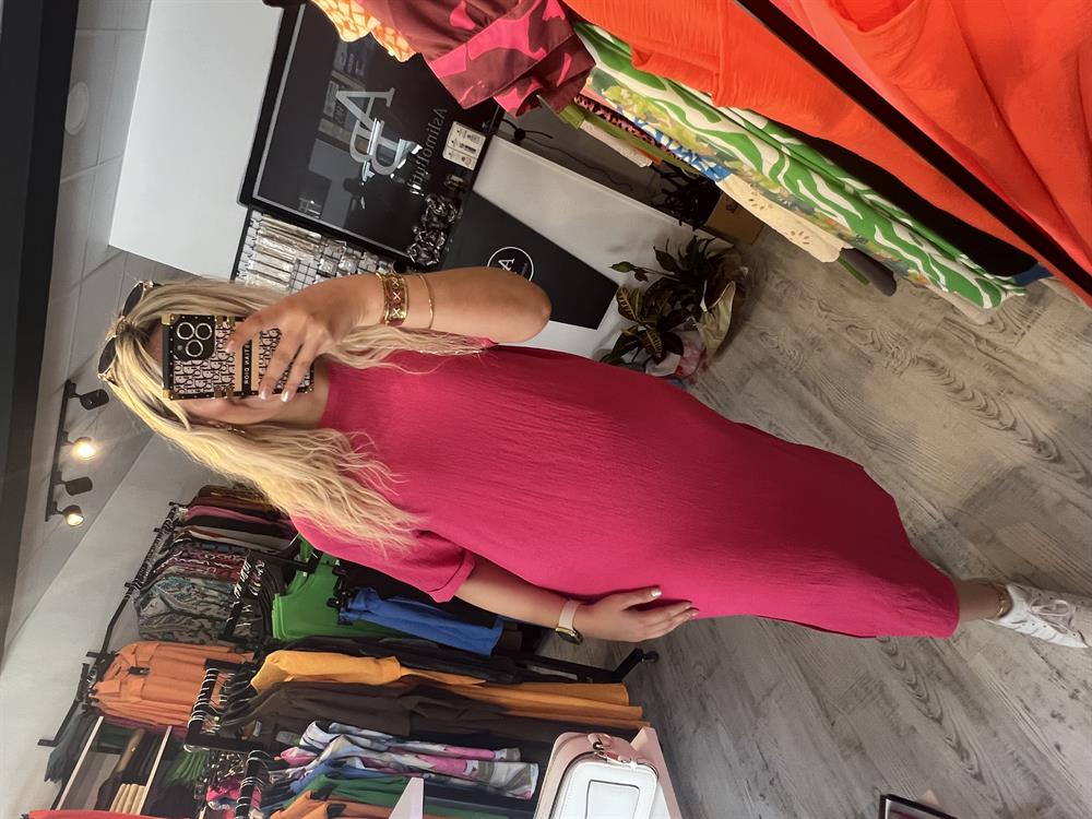goffre kumaş pembe elbise