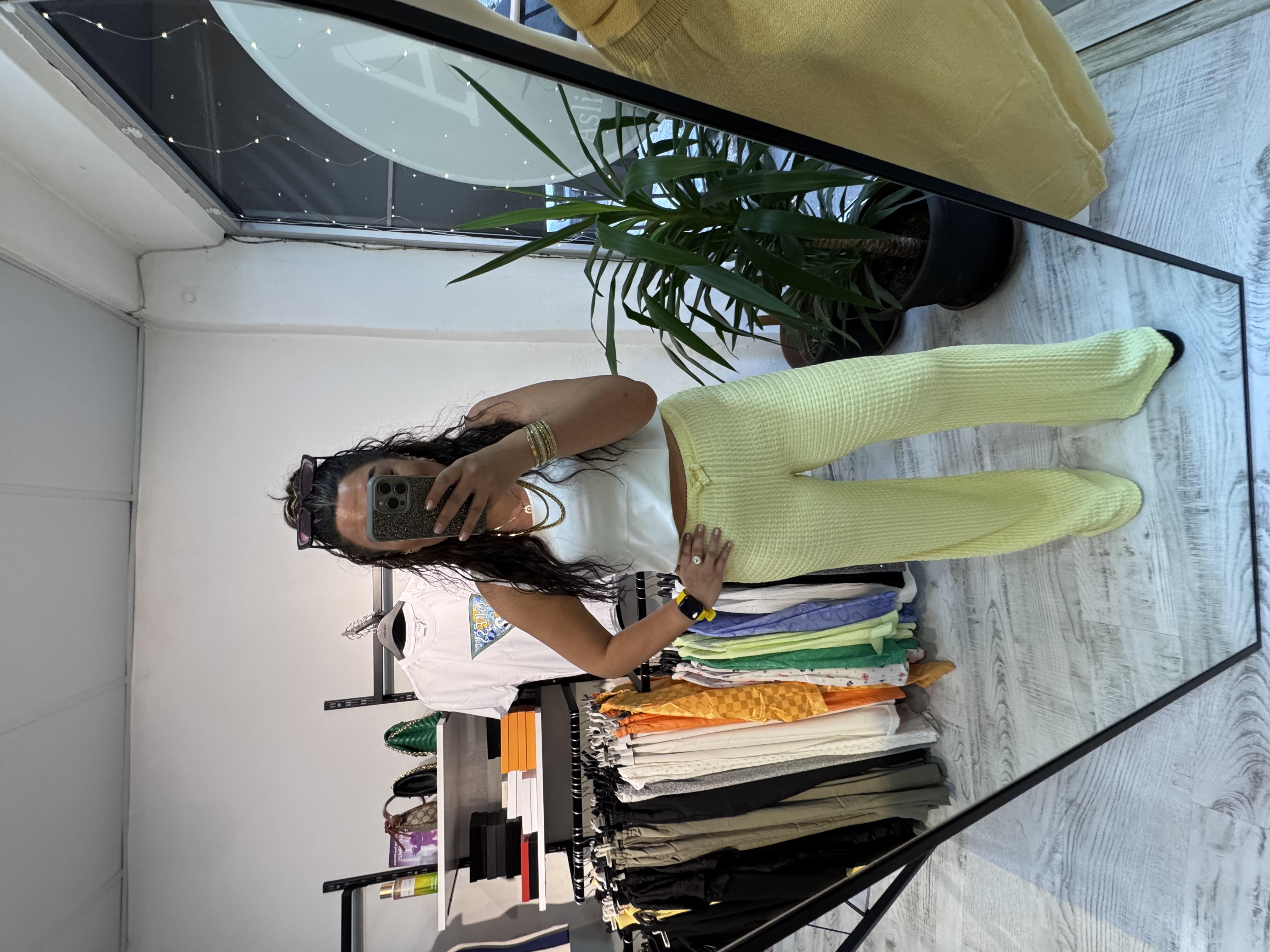 Goffre Kumaş Sarı Pantolon