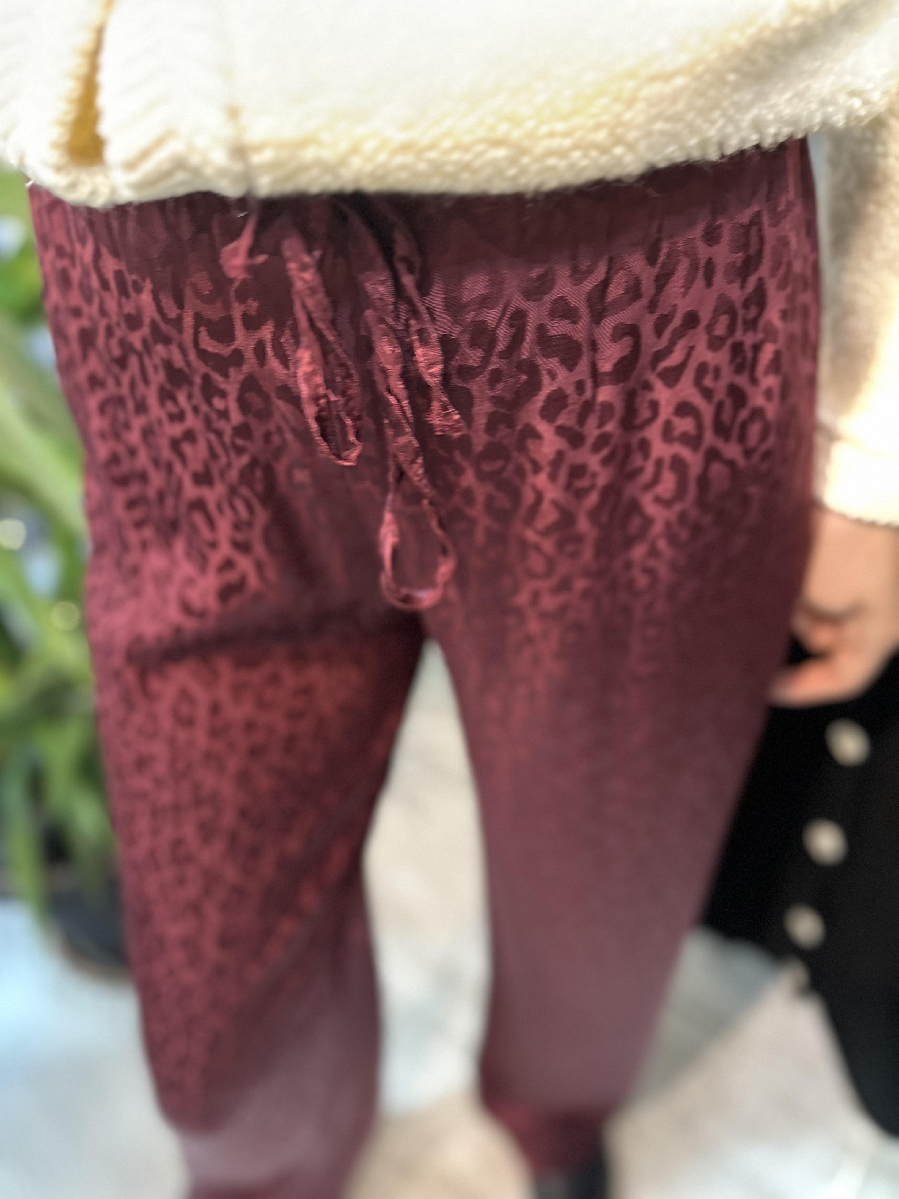 Jakarlı Bordo Pamuk Saten Pantolon