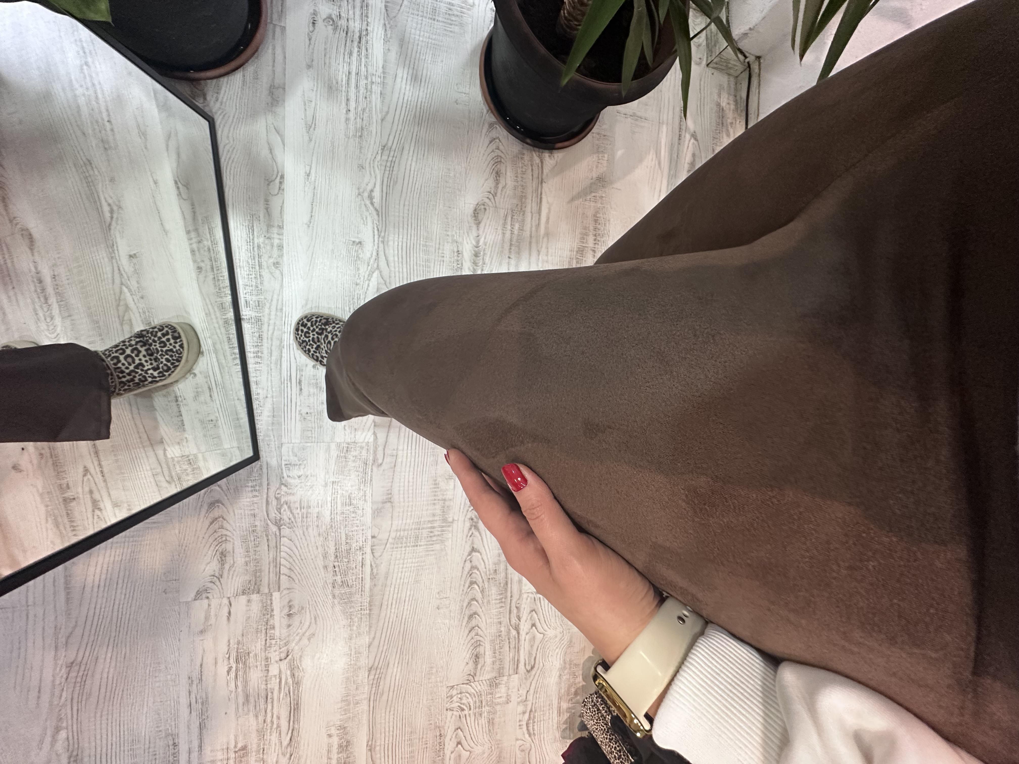 Kahverengi Süet Kumaş Likralı Tayt Pantolon