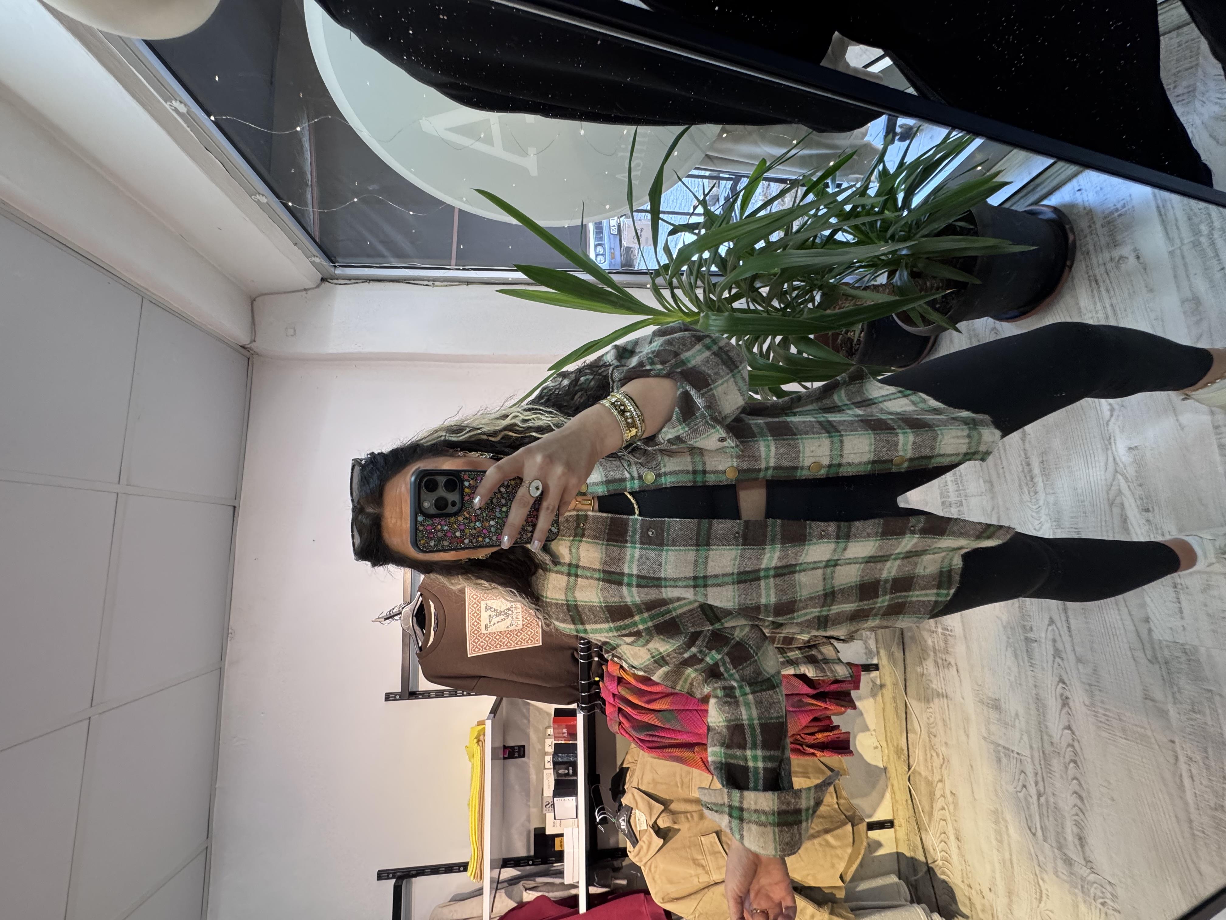 Kahverengi Yeşil Renk Geçişli Ekose Gömlek Ceket