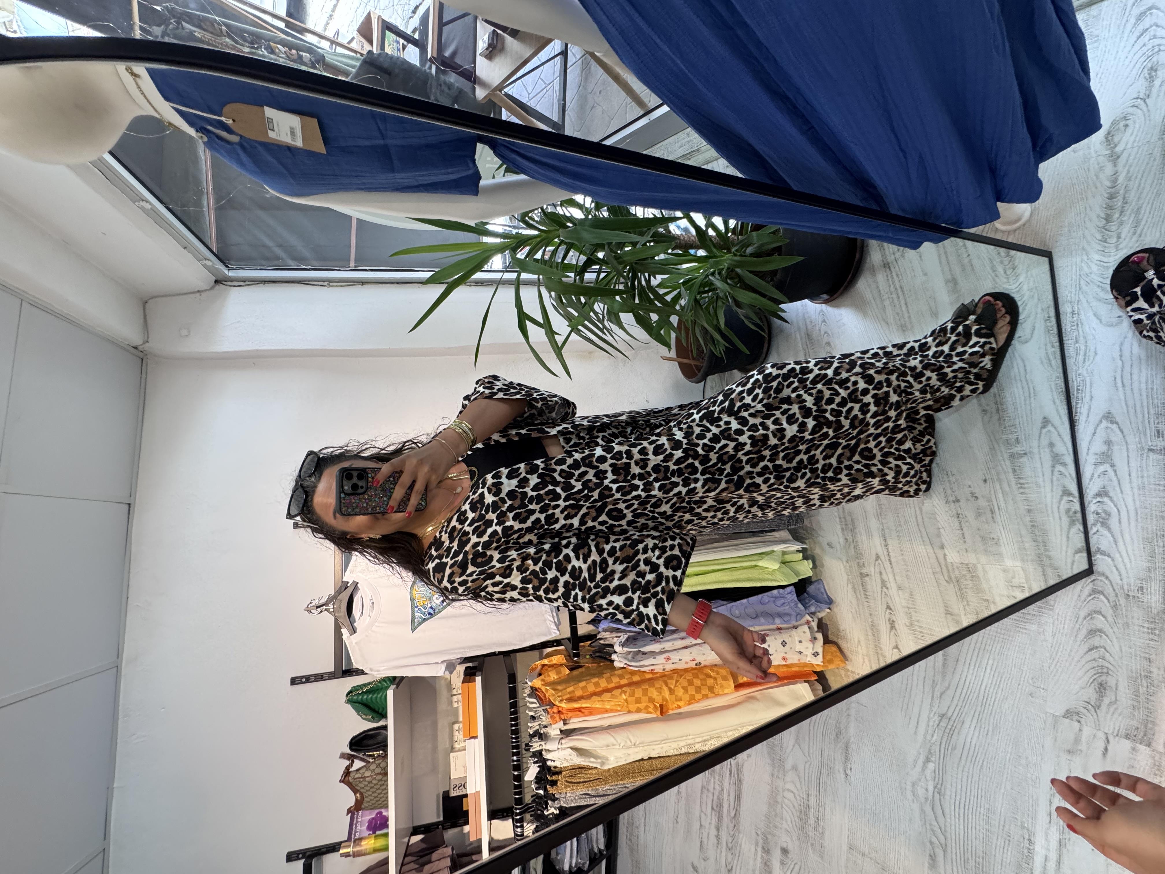 Leopar Desenli Viskon Kumaş Kimono Takım