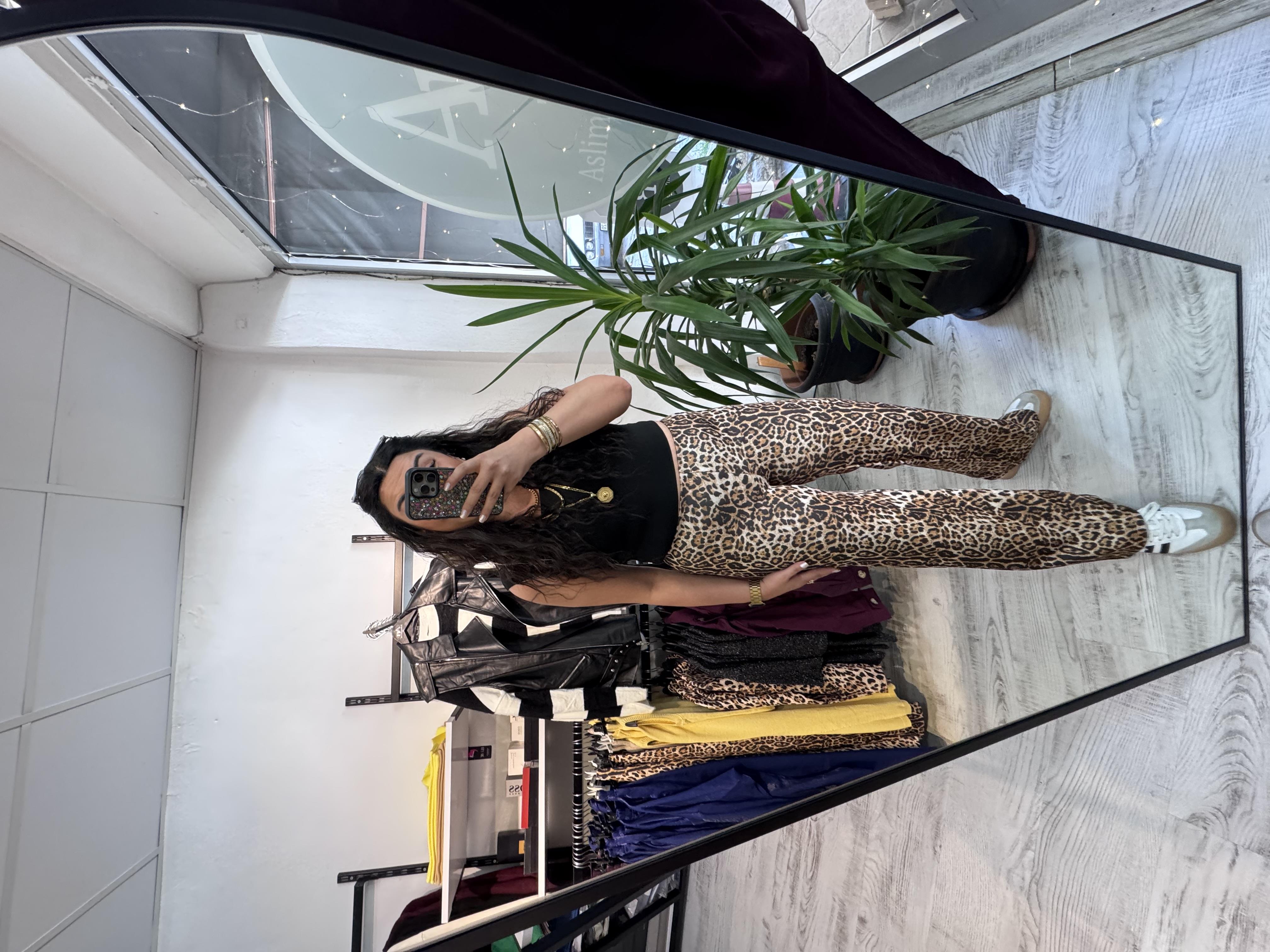 Leopar Scuba Kumaş Palazzo Pantolon