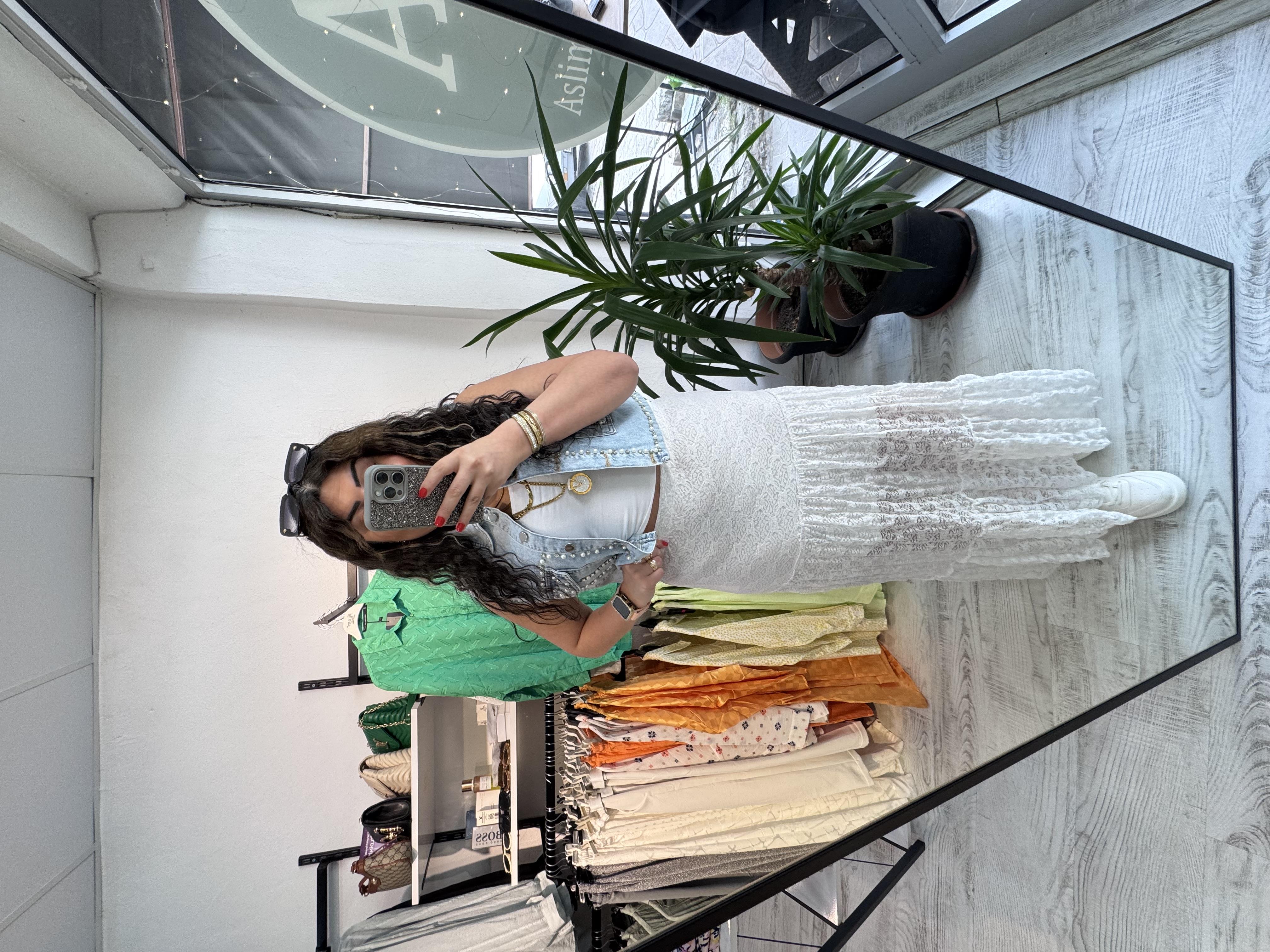 Likralı Astarlı Maxi Boy Dantel Beyaz Etek