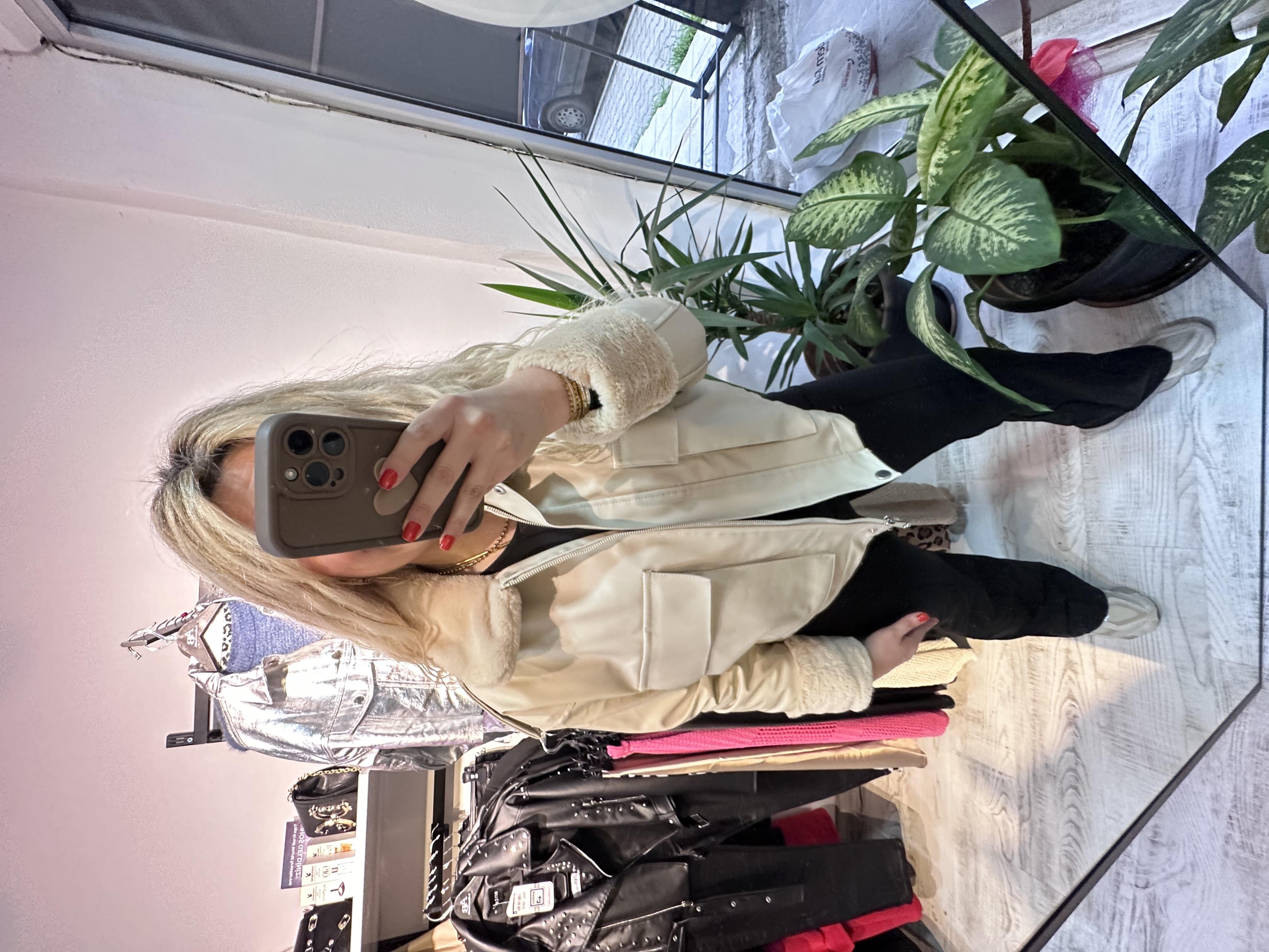 Lüx Kalite İçi Kürklü Deri Bej Mont