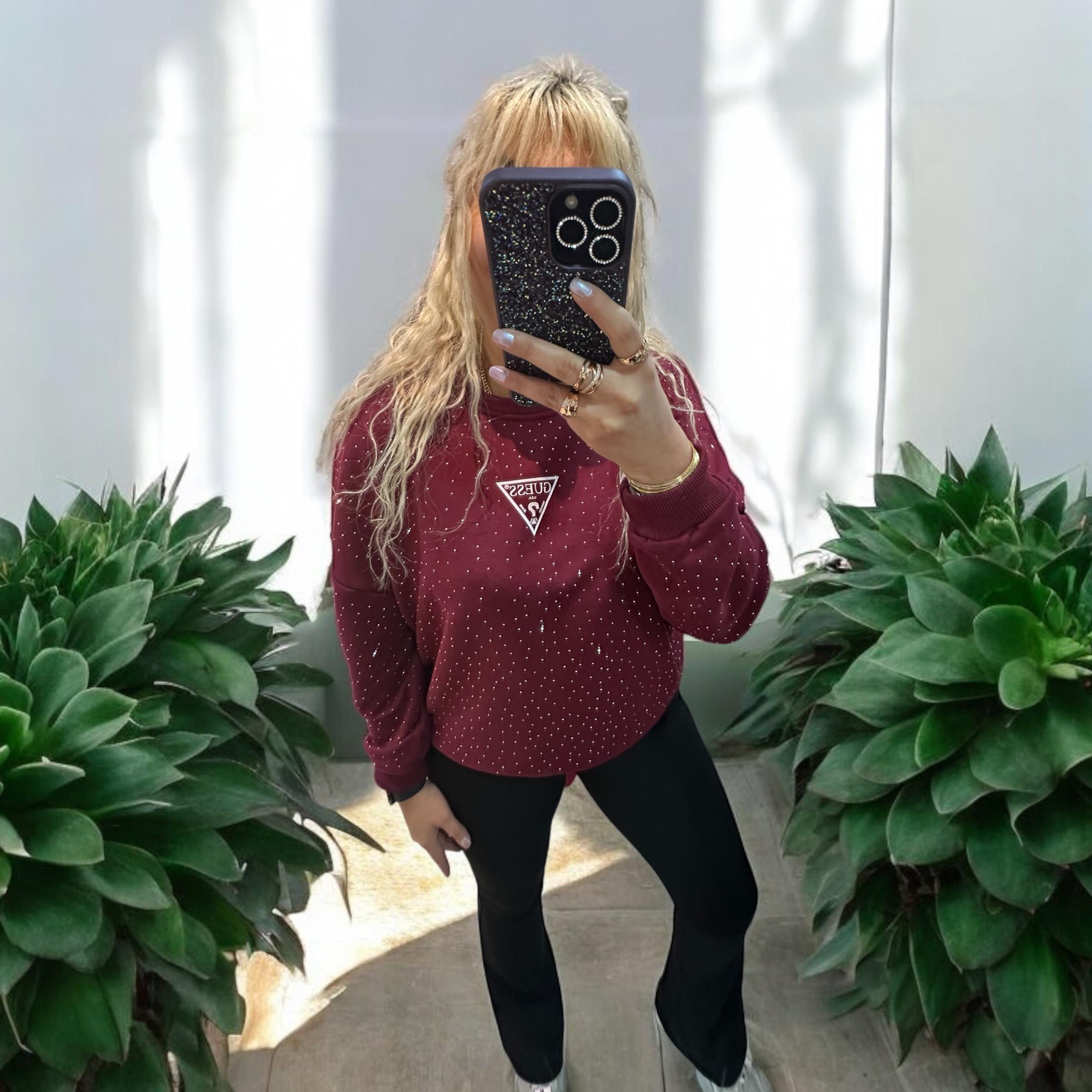 Marka Model Taşlı Bordo Sweat