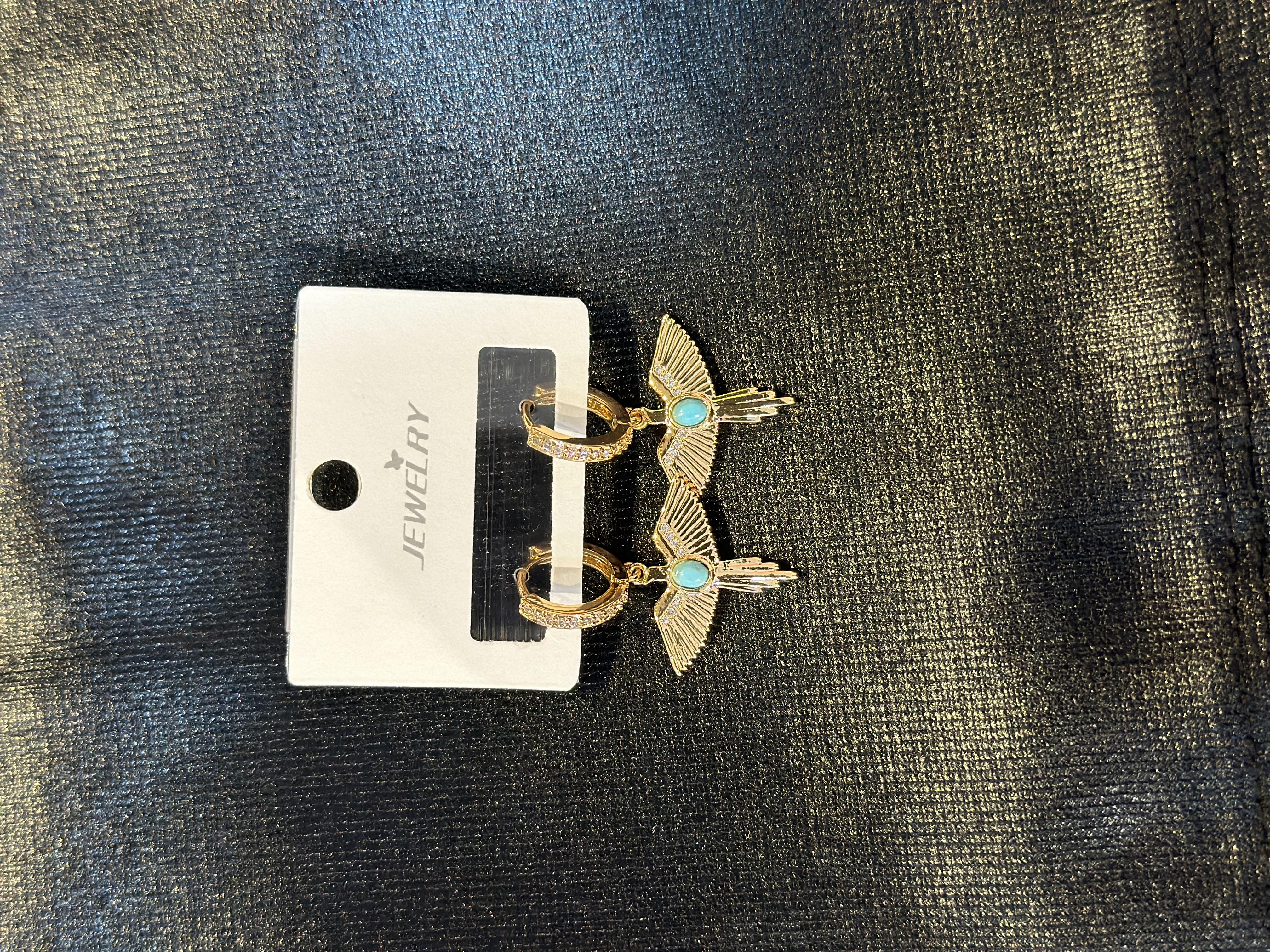 Mavi Taşlı Gold Küpe