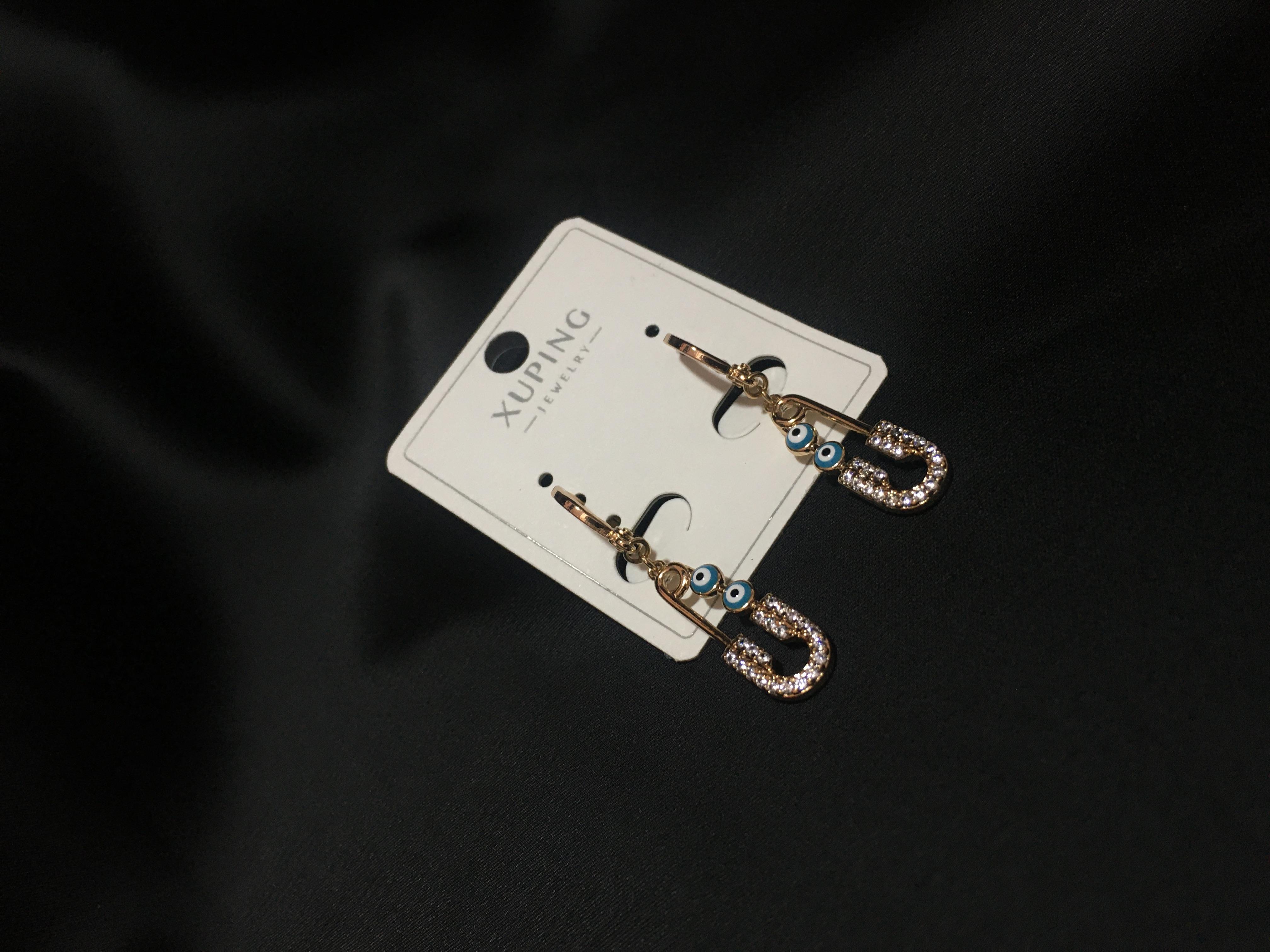 Nazar Boncuklu Taşlı Gold Küpe