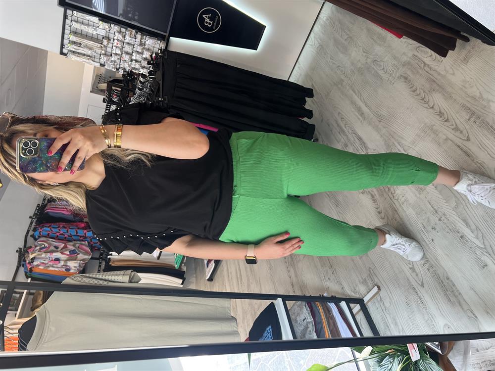 Orijinal marka goffre kumaş yeşil pantolon