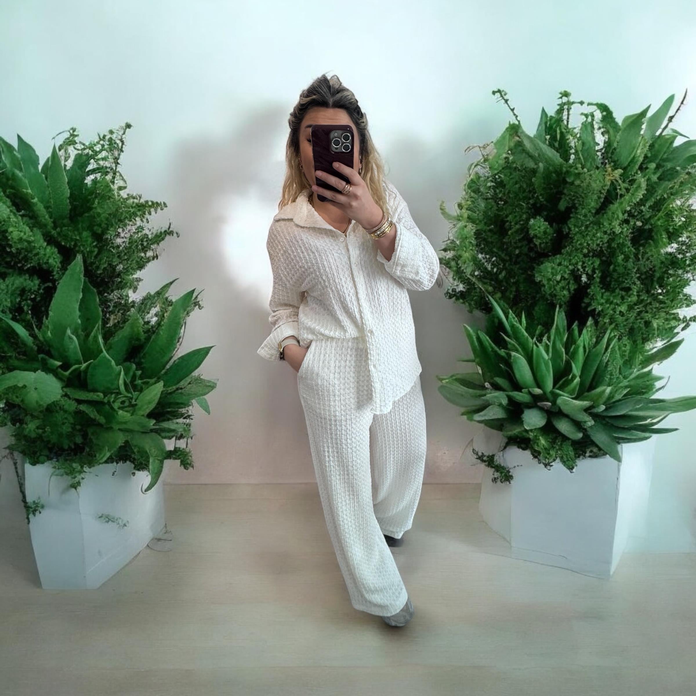 Pinterest Model Dökümlü Ekru Takım