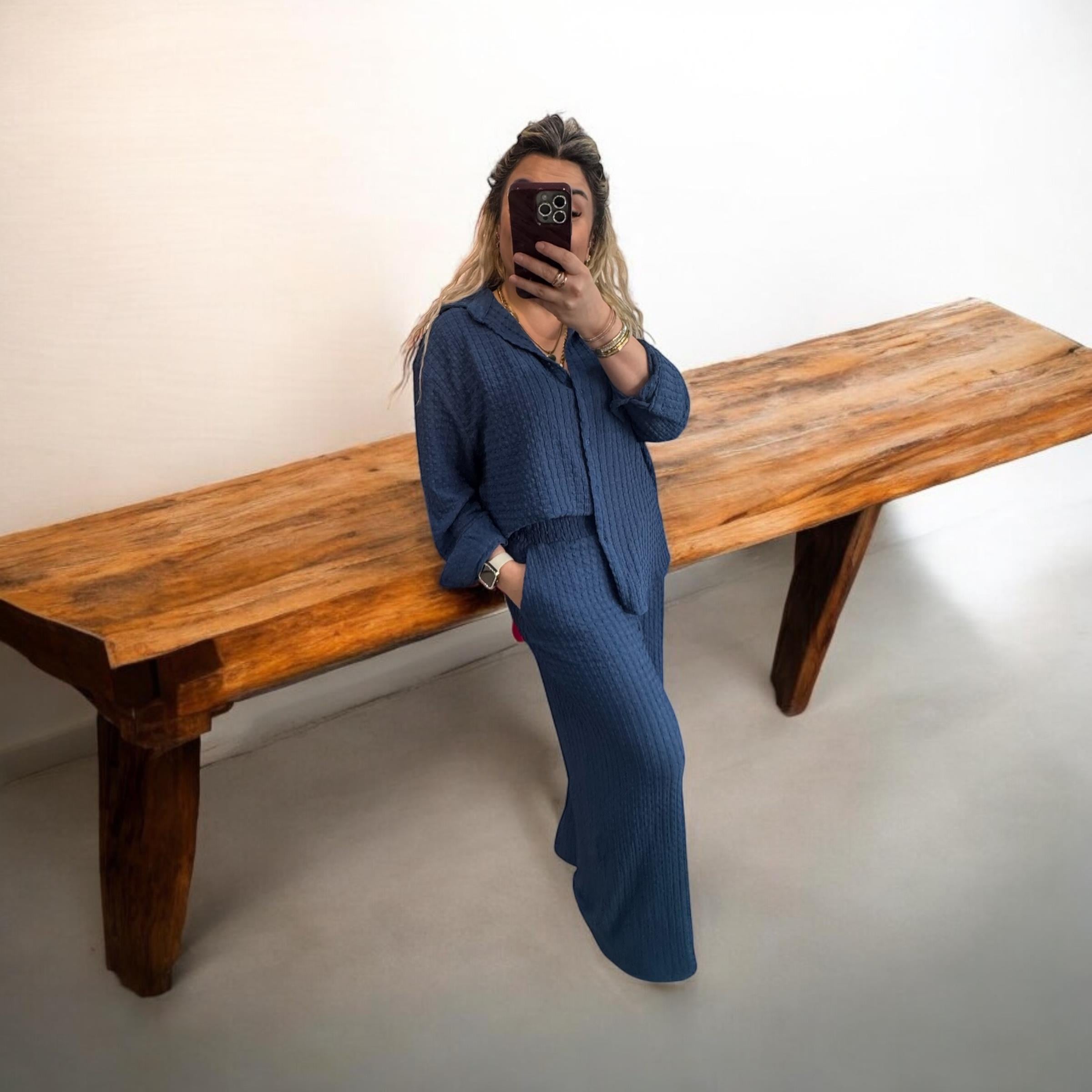 Pinterest Model Dökümlü Mavi Takım