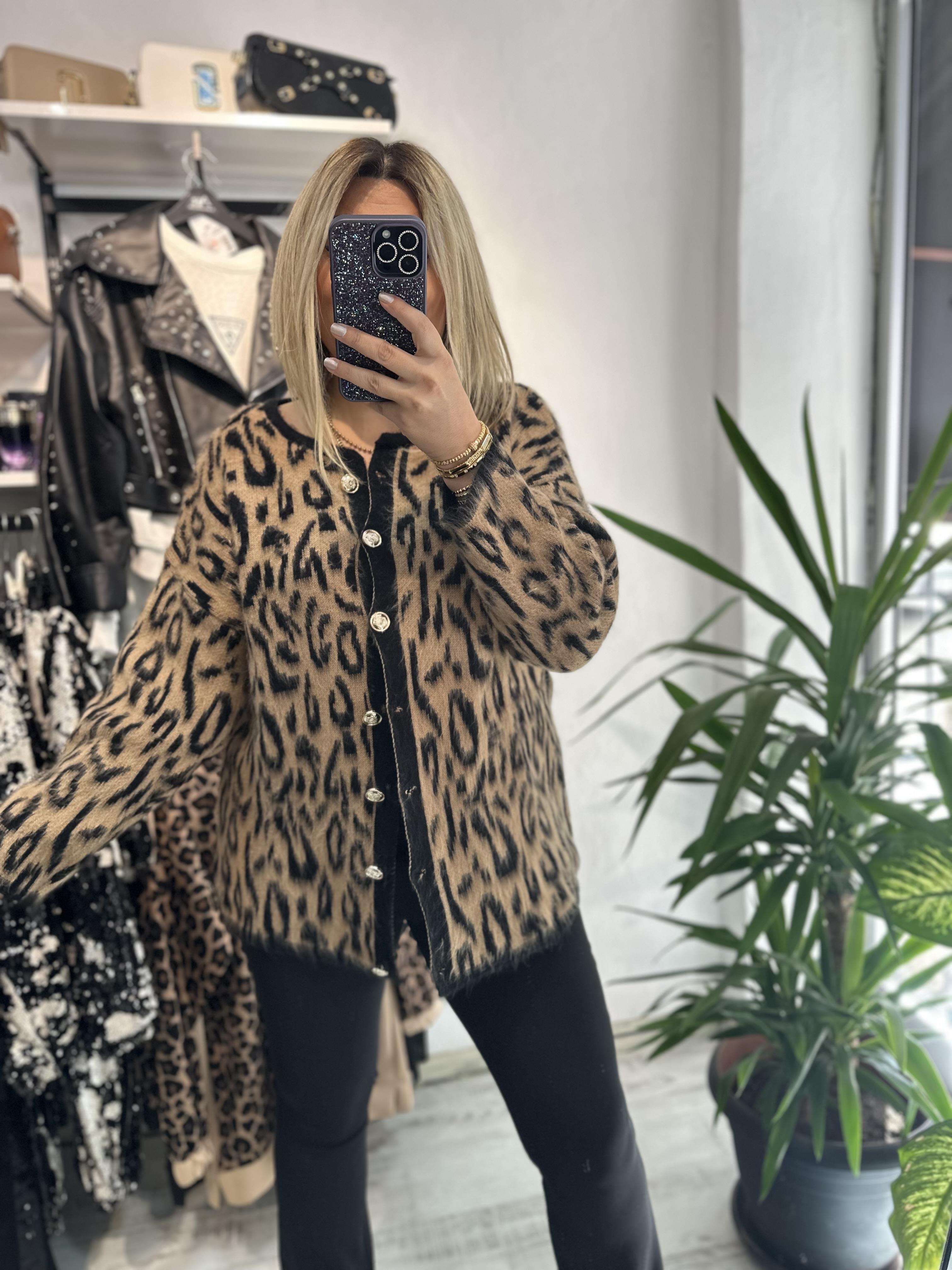 Premium Leopar Desenli Hırka