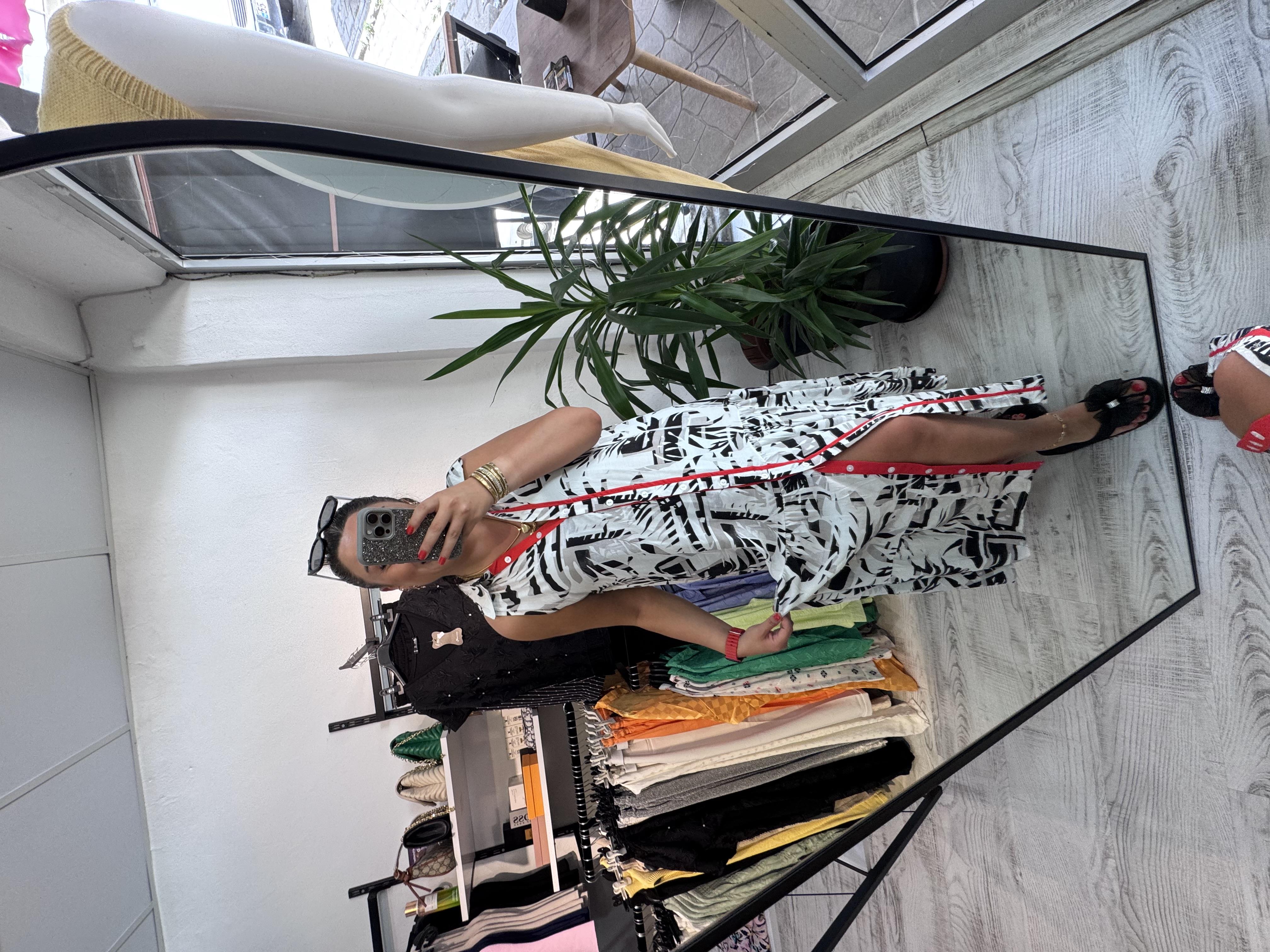 Premium Seri Desenli Düğmeli Elbise