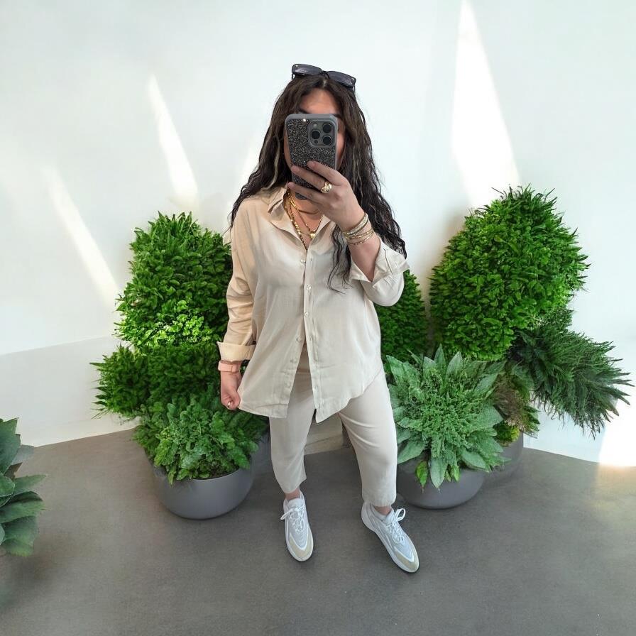 Premium Seri Modal Tensel Kumaş Bej Takım