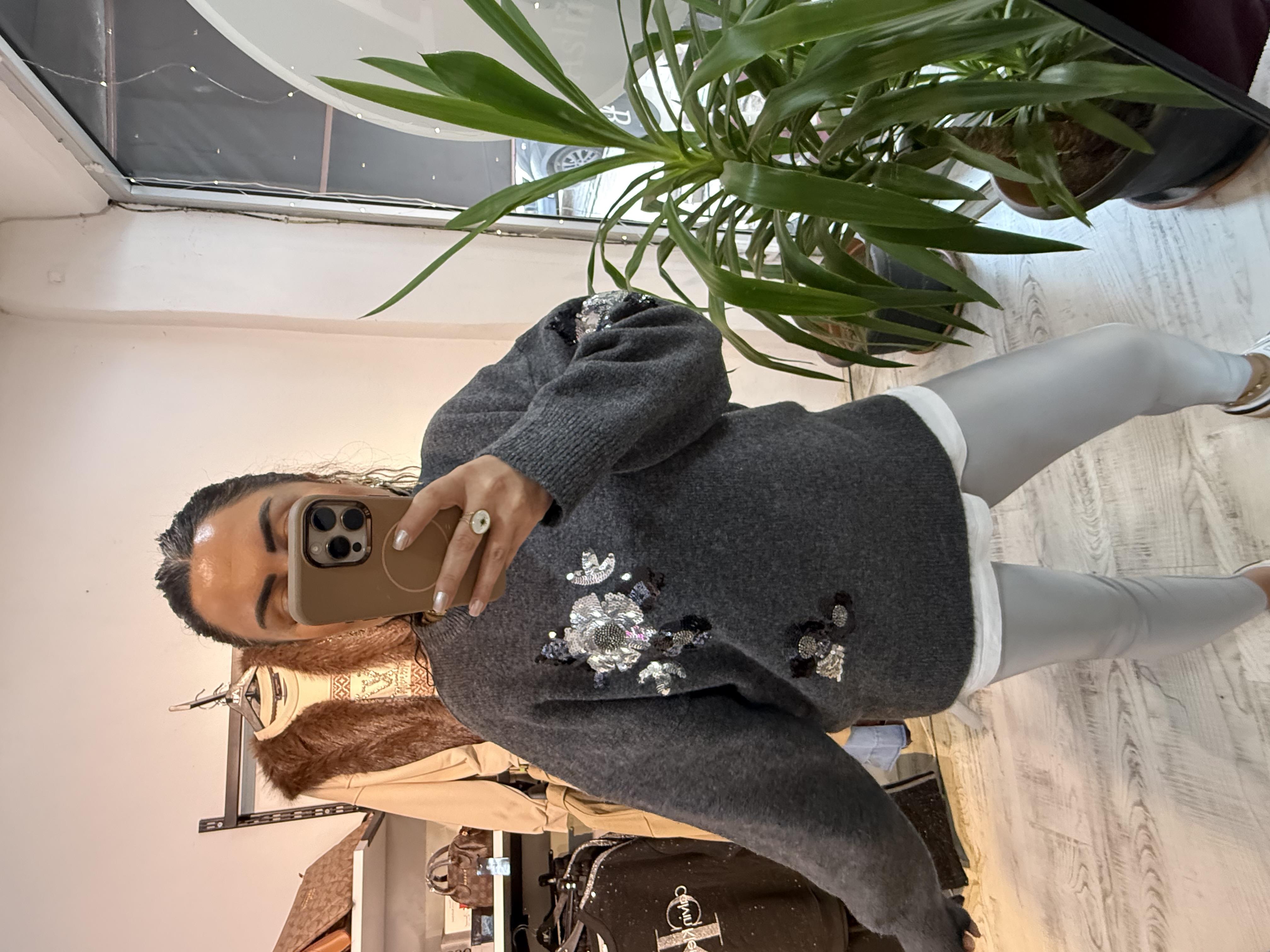 Premium Seri Payet Detaylı Antrasit  Kazak