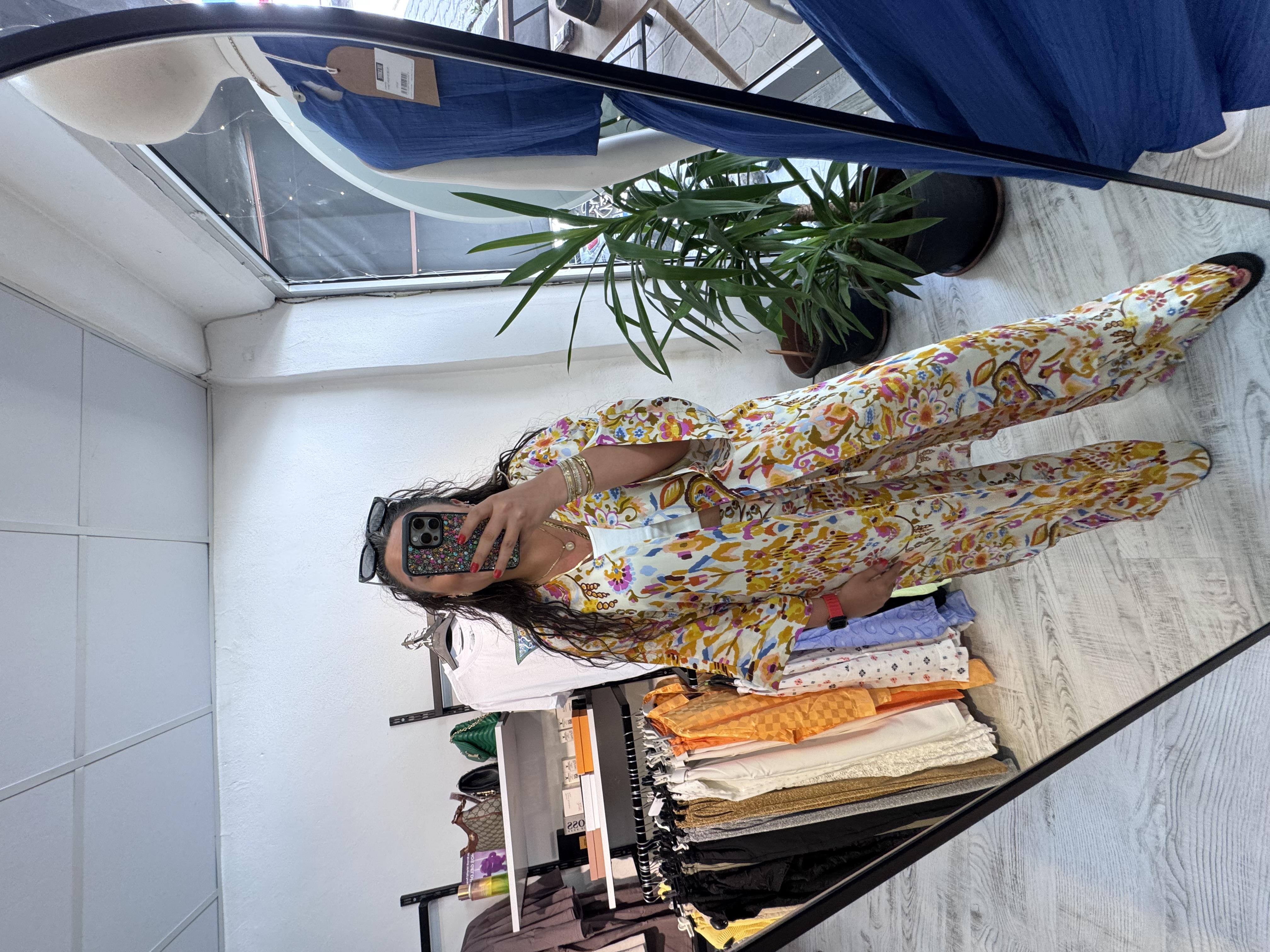 Renkli Desenli Viskon Kumaş Kimono Takım