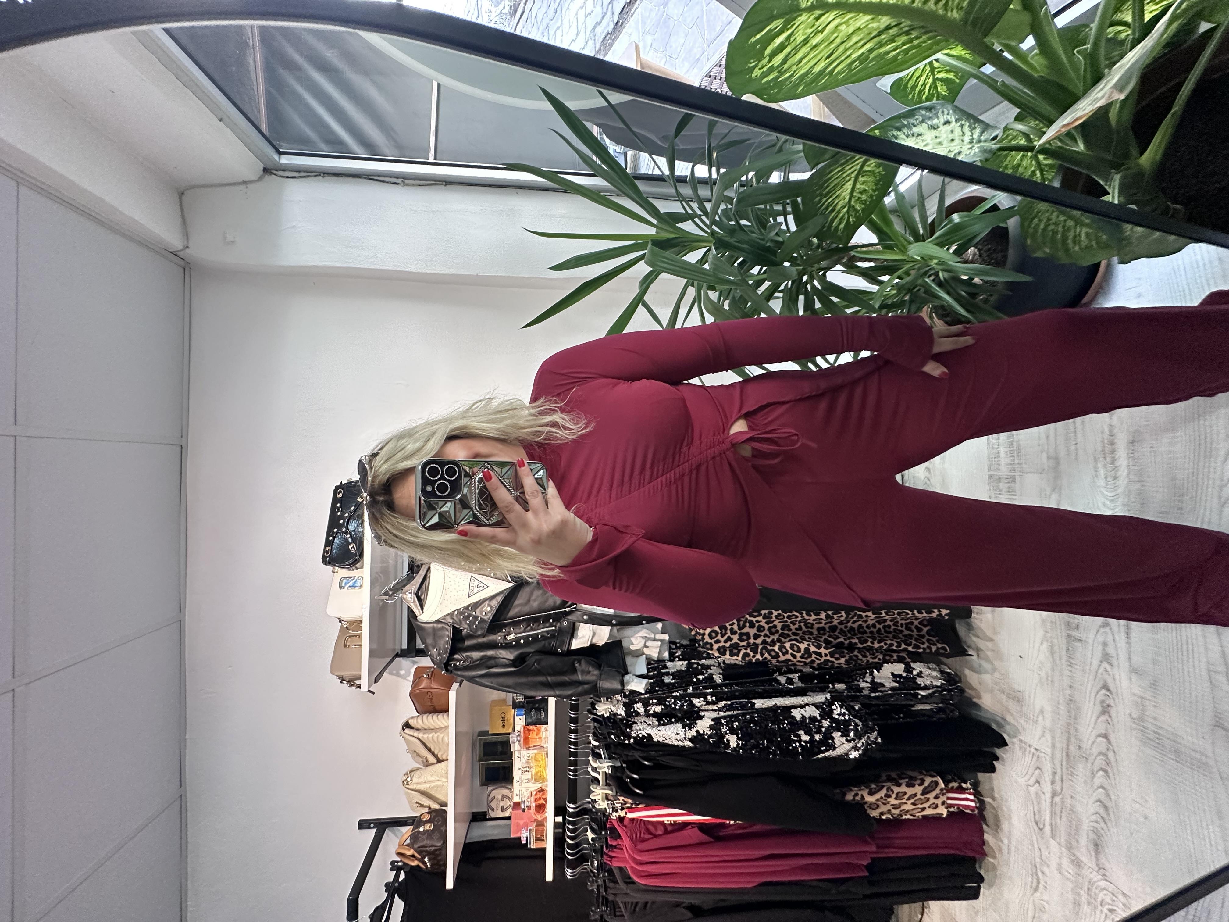 Sandy Kumaş Büzgülü Bordo Takım