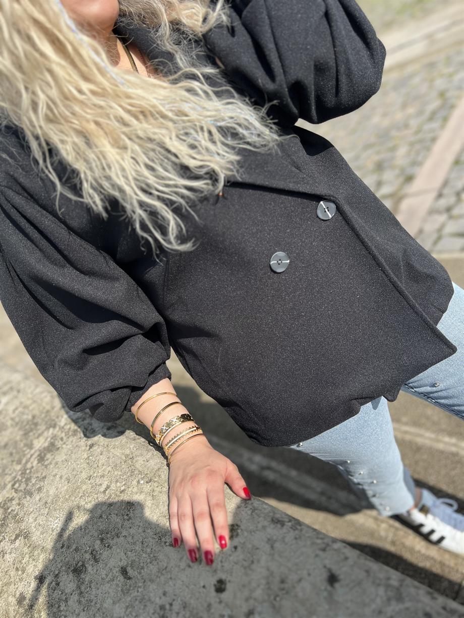 Siyah Balon Kol Kısa Kaban