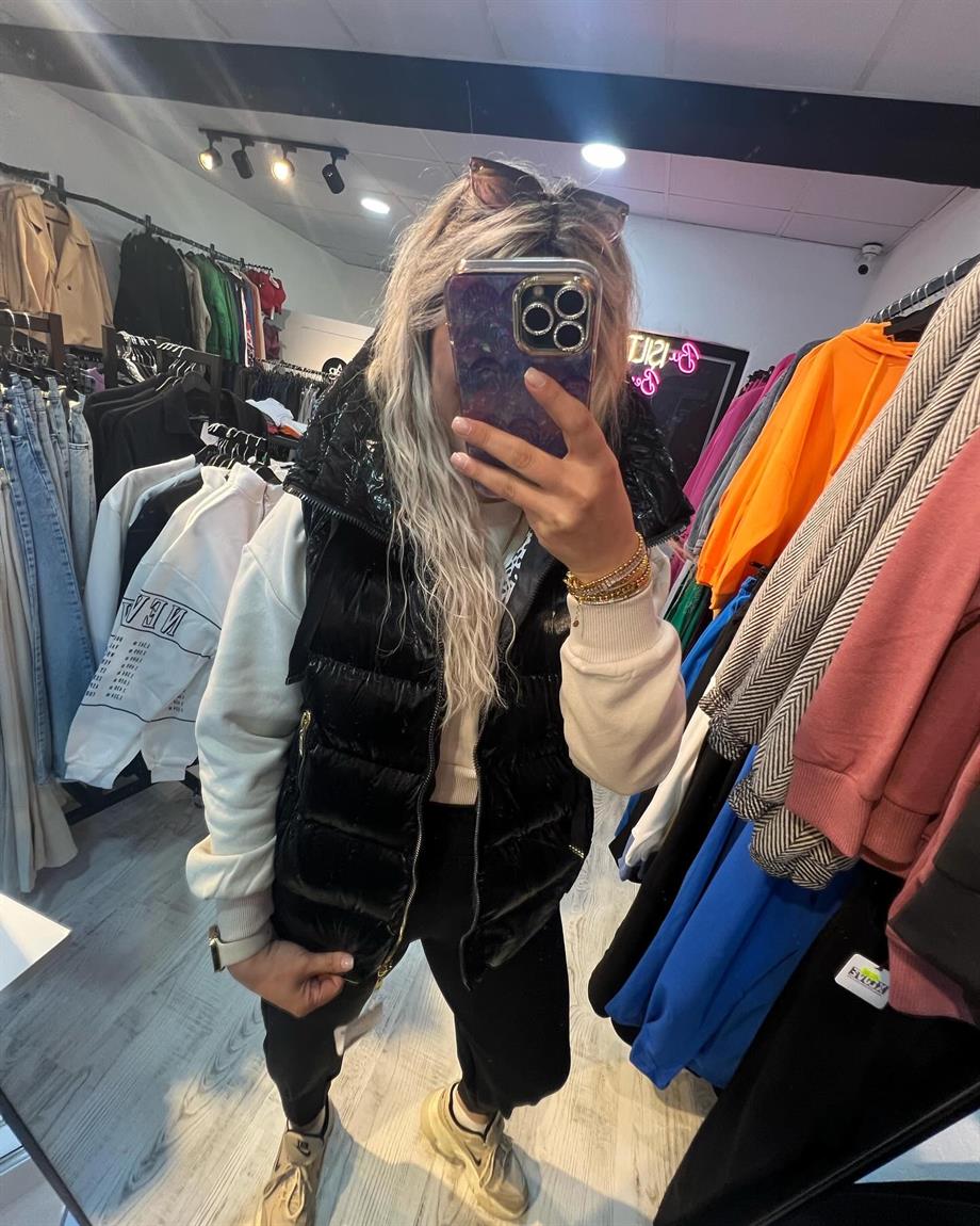 Siyah Parlak Puffer Yelek