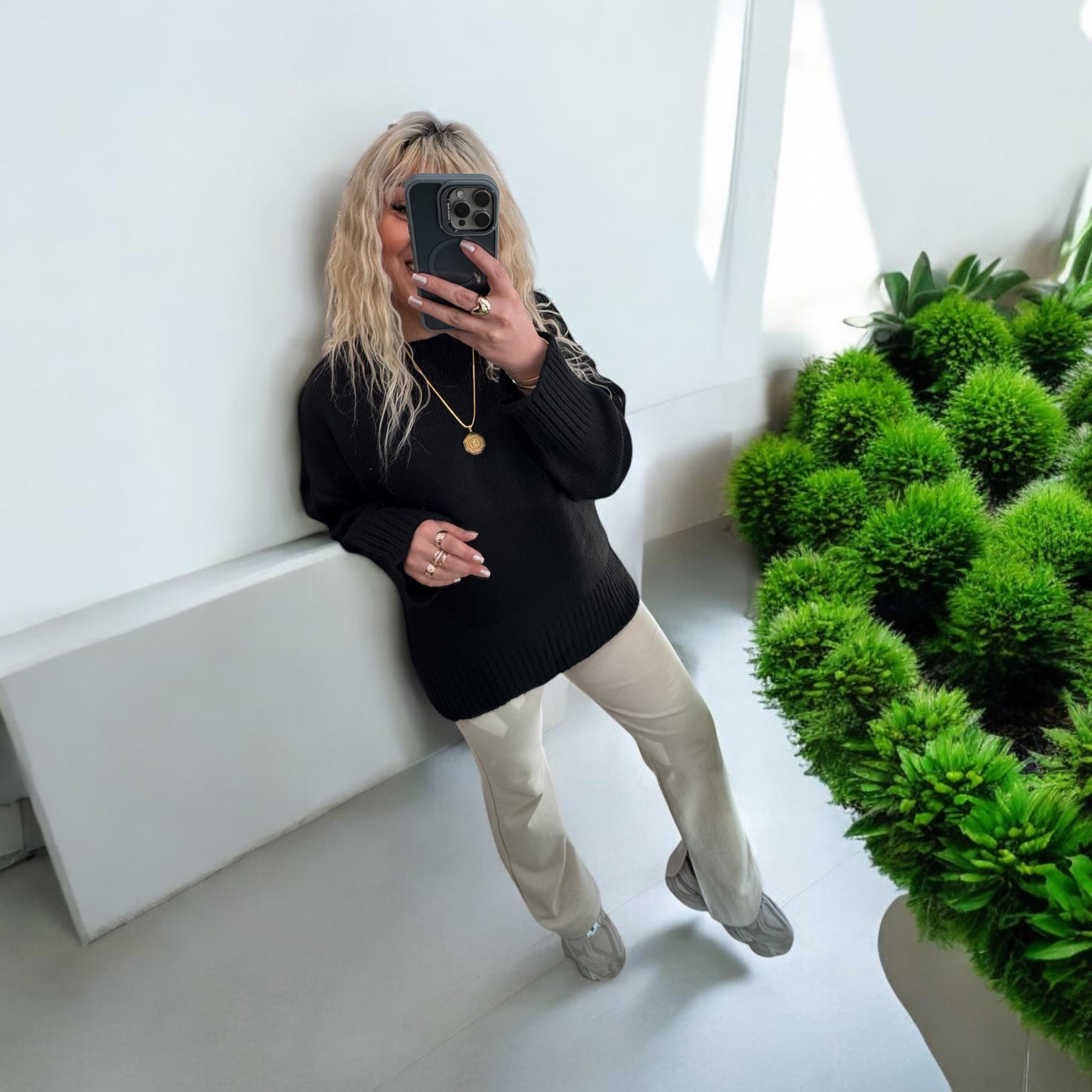 Siyah Premium Kalite Oversize Kazak