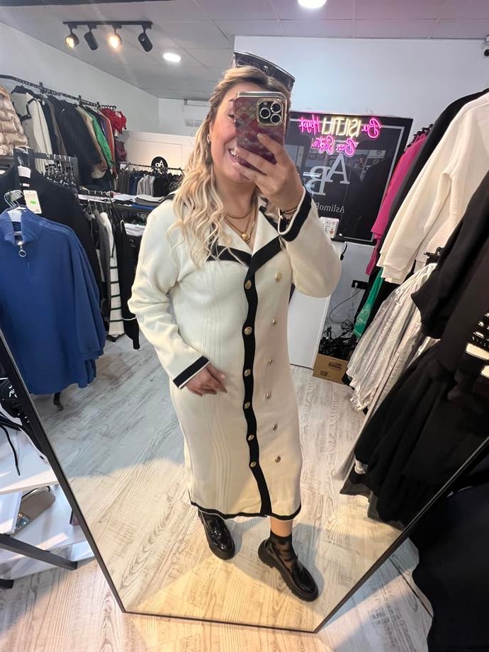 Taş Rengi Gold Dümeli Triko Elbise