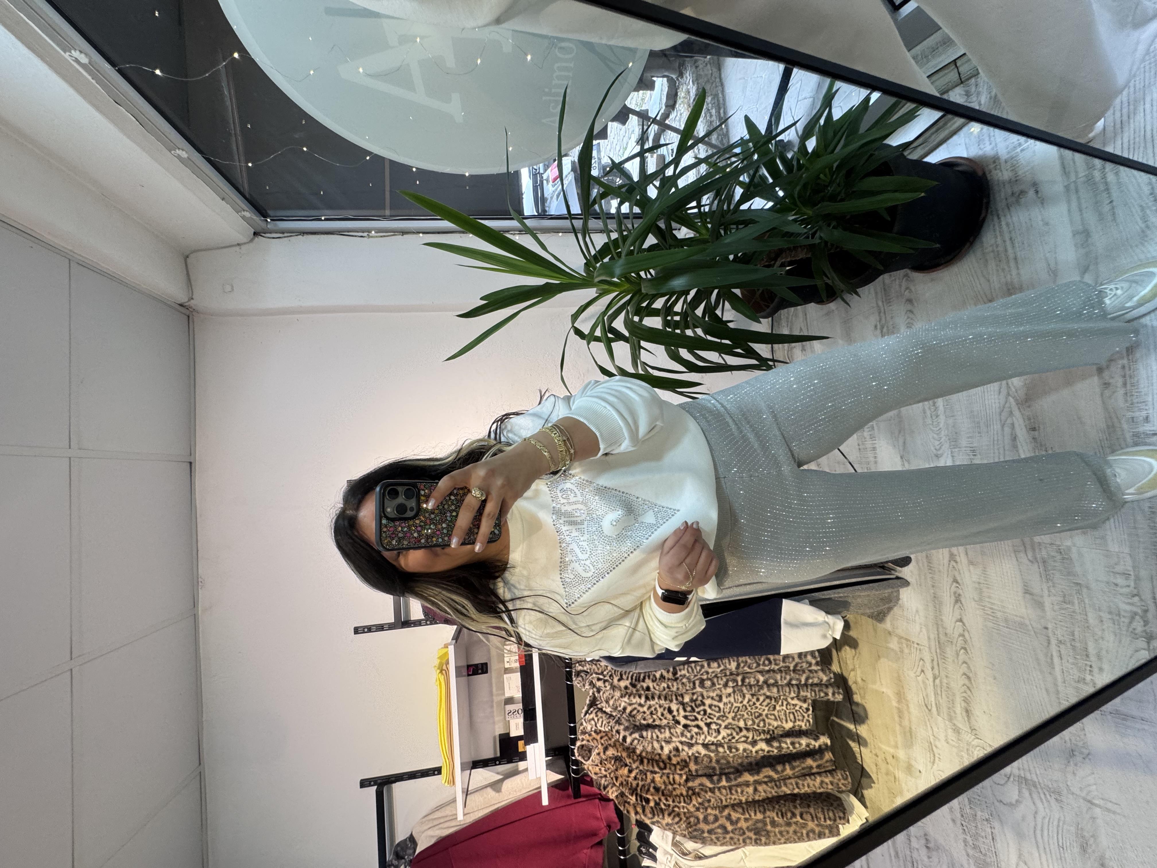 Taşlı Merserize Gri Pantolon