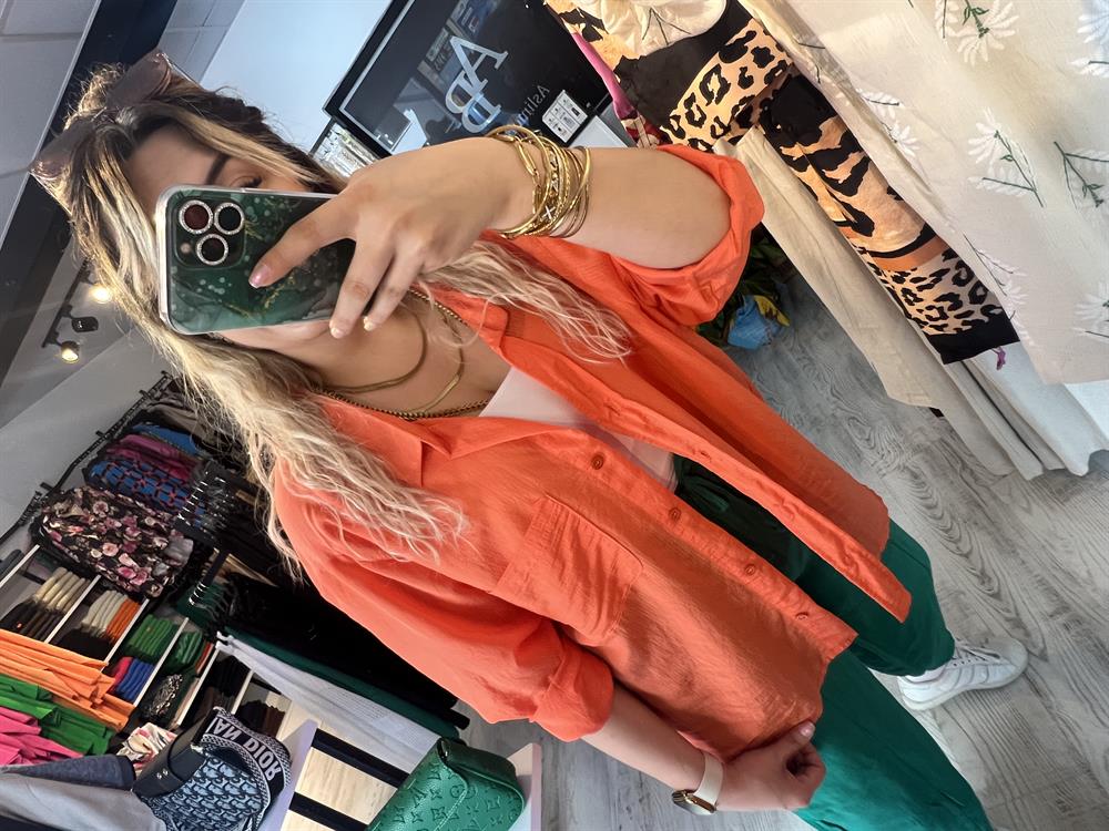 turuncu tensel kumaş gömlek