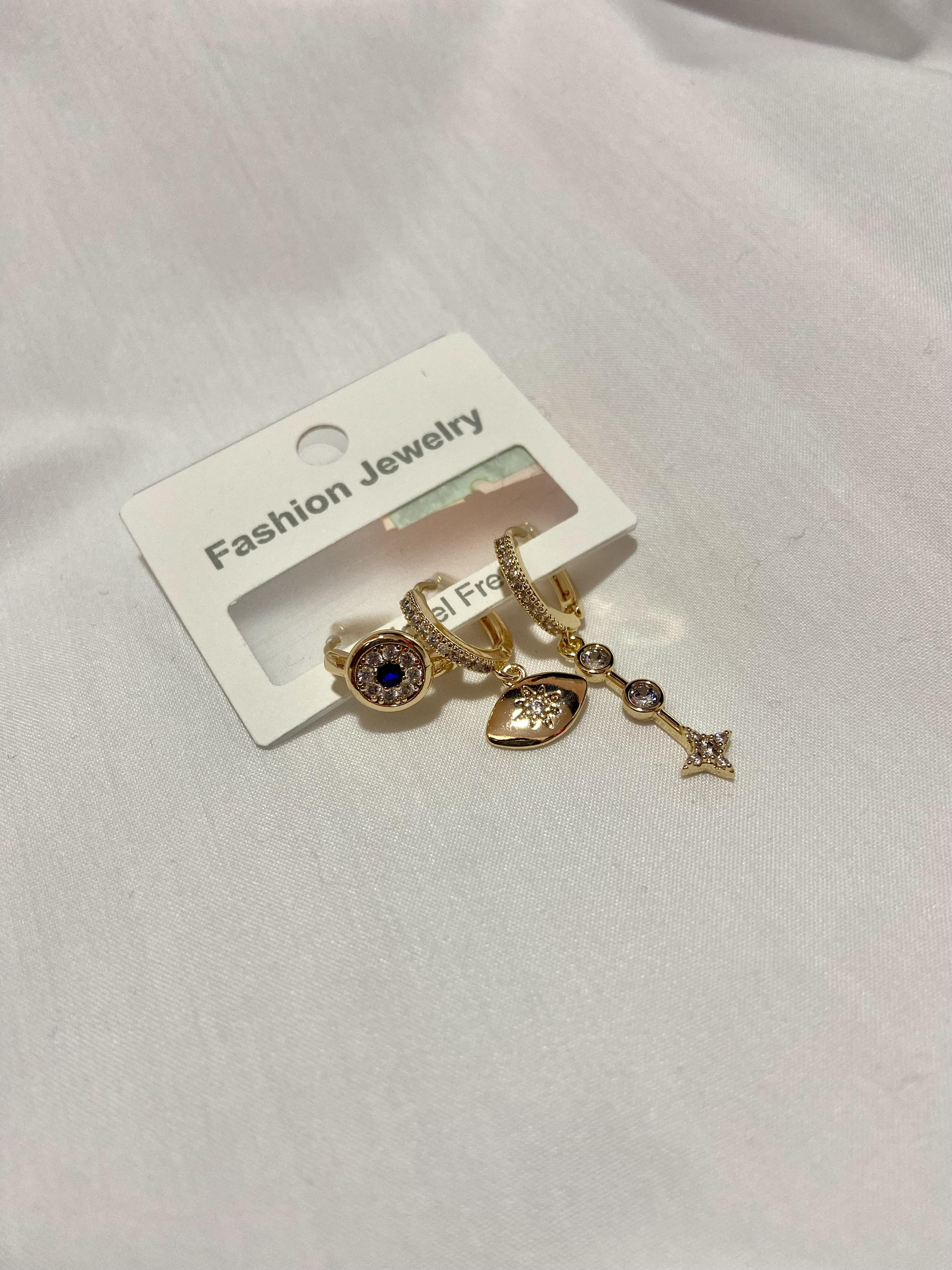 Üçlü Sallantılı Pusula Çelik Gold Küpe