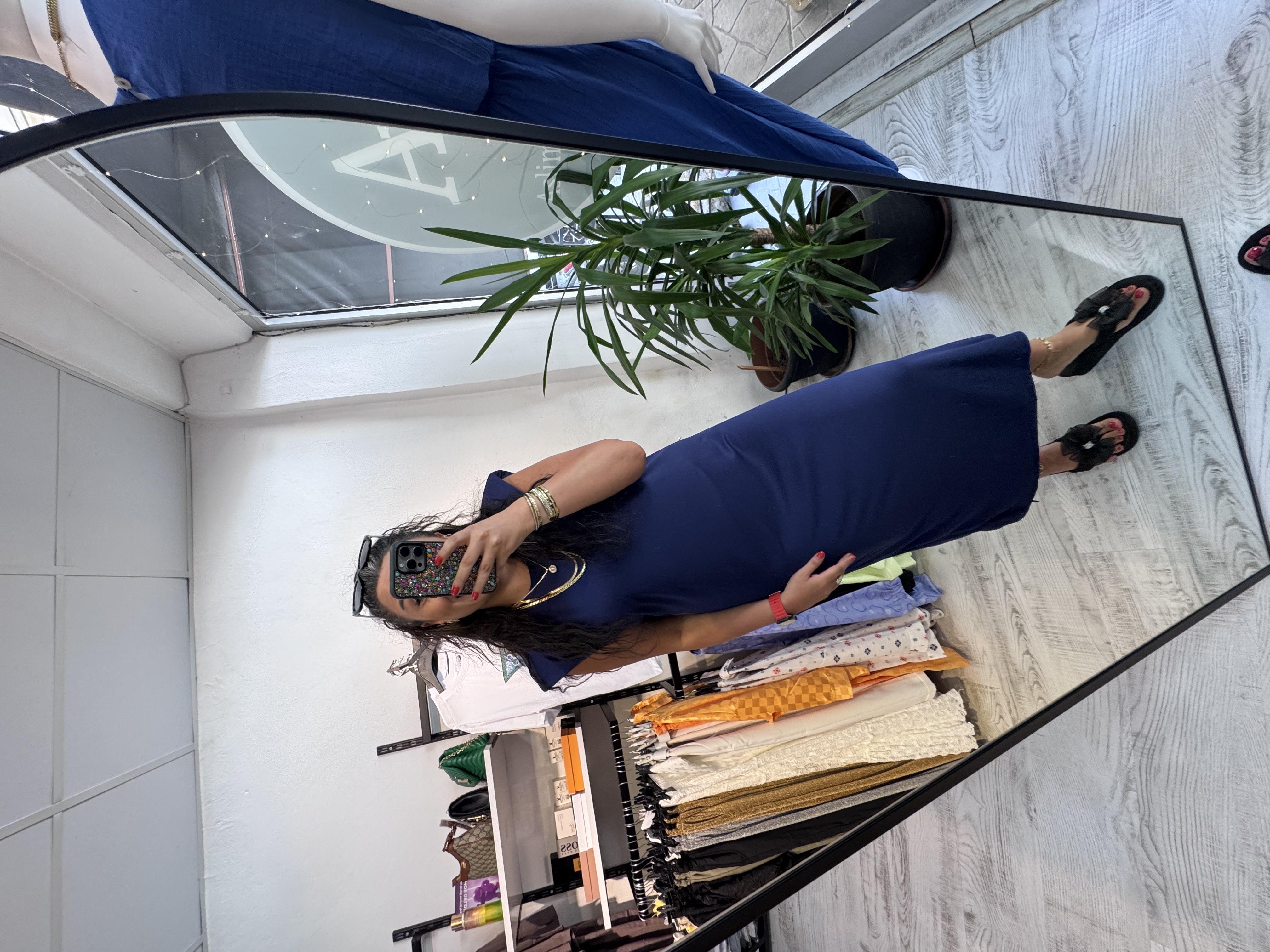 Vatkalı İthal Modal Kumaş Lacivert Elbise