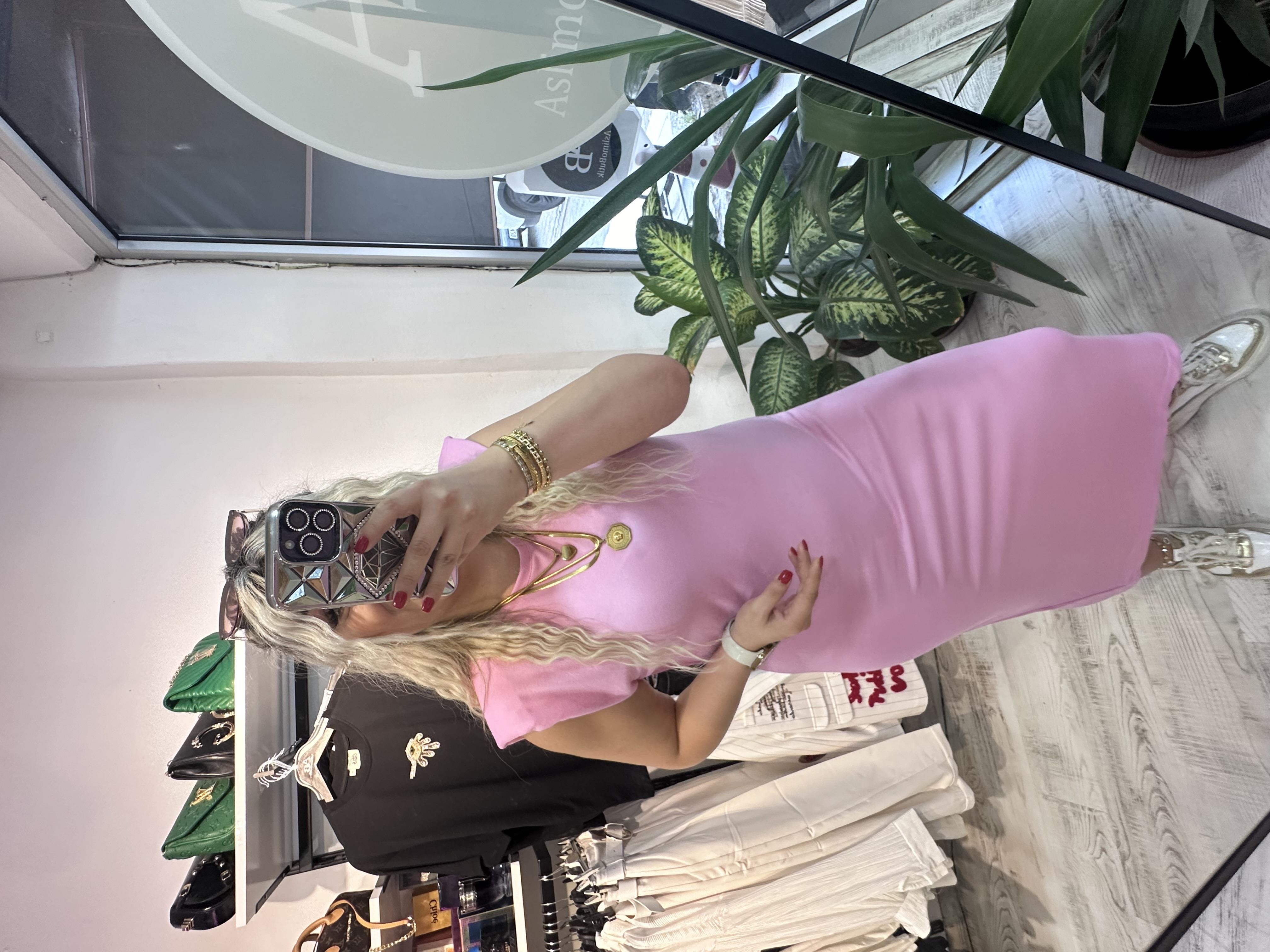 Vatkalı Pembe Elbise