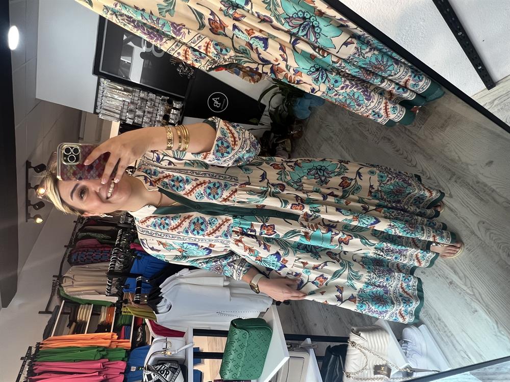 yeşil desenli oversize elbise