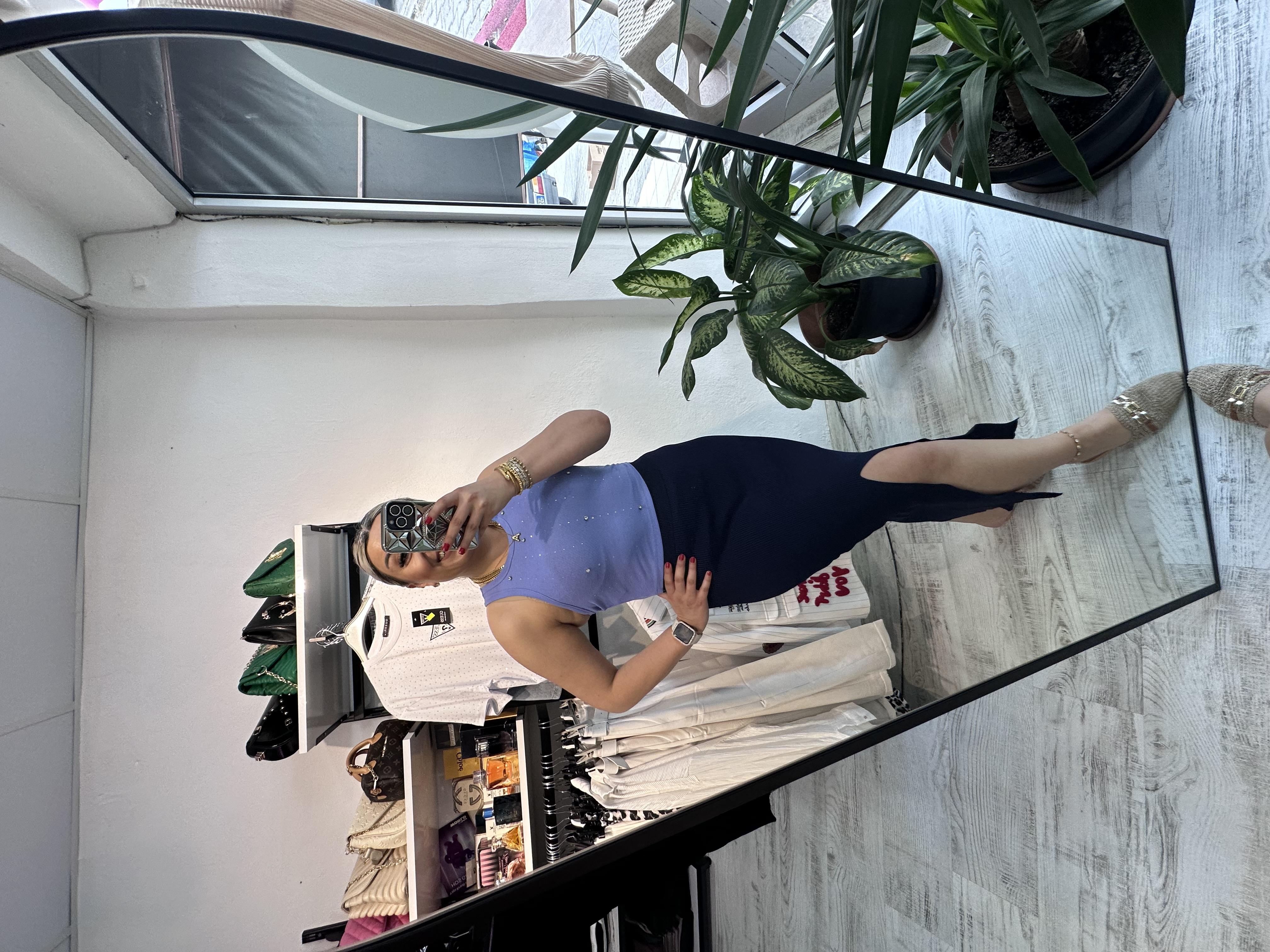 Yırtmaçlı Lacivert Merserize Etek