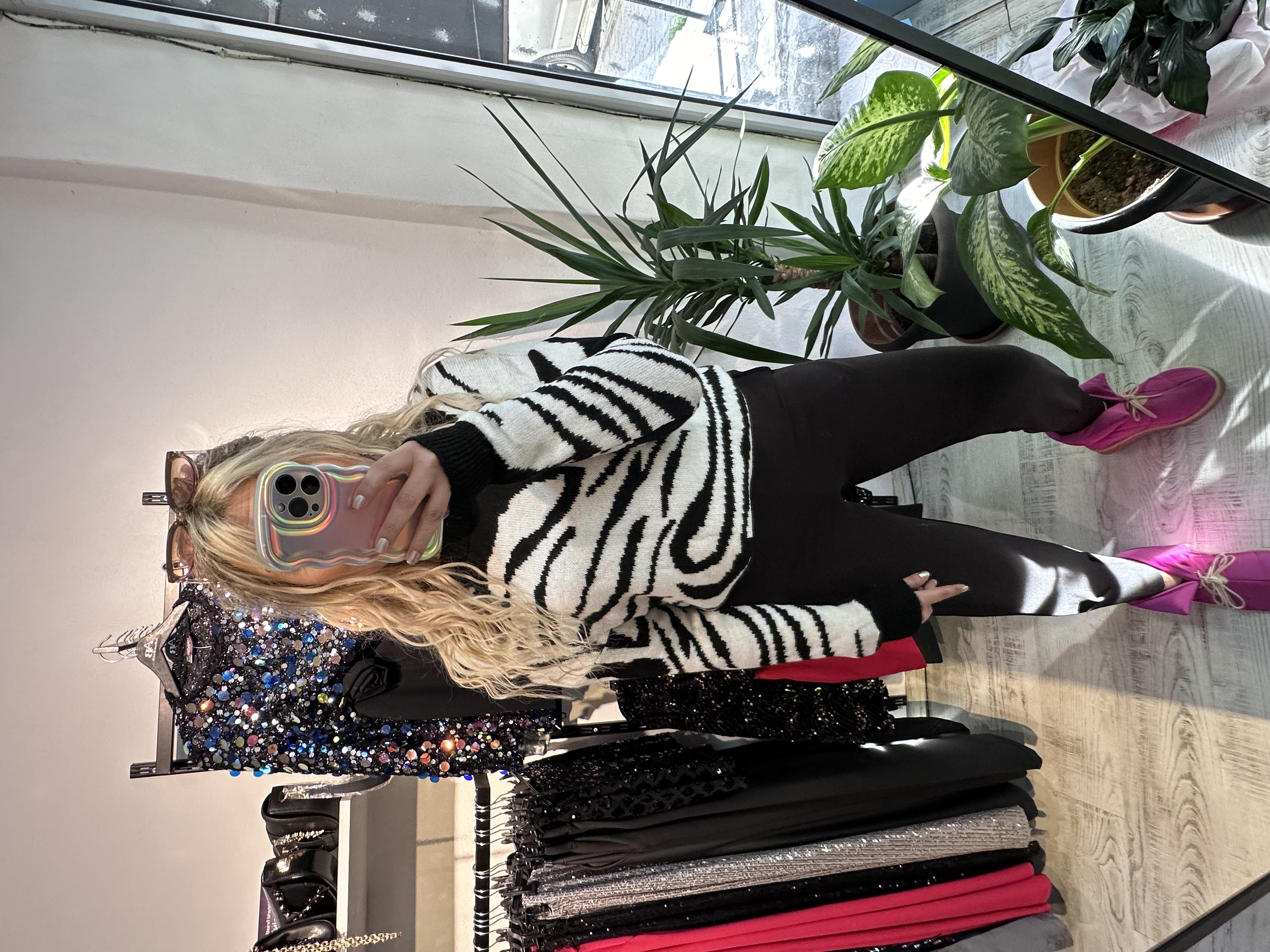 Zebra Desen Bisiklet Yaka Triko Kazak 