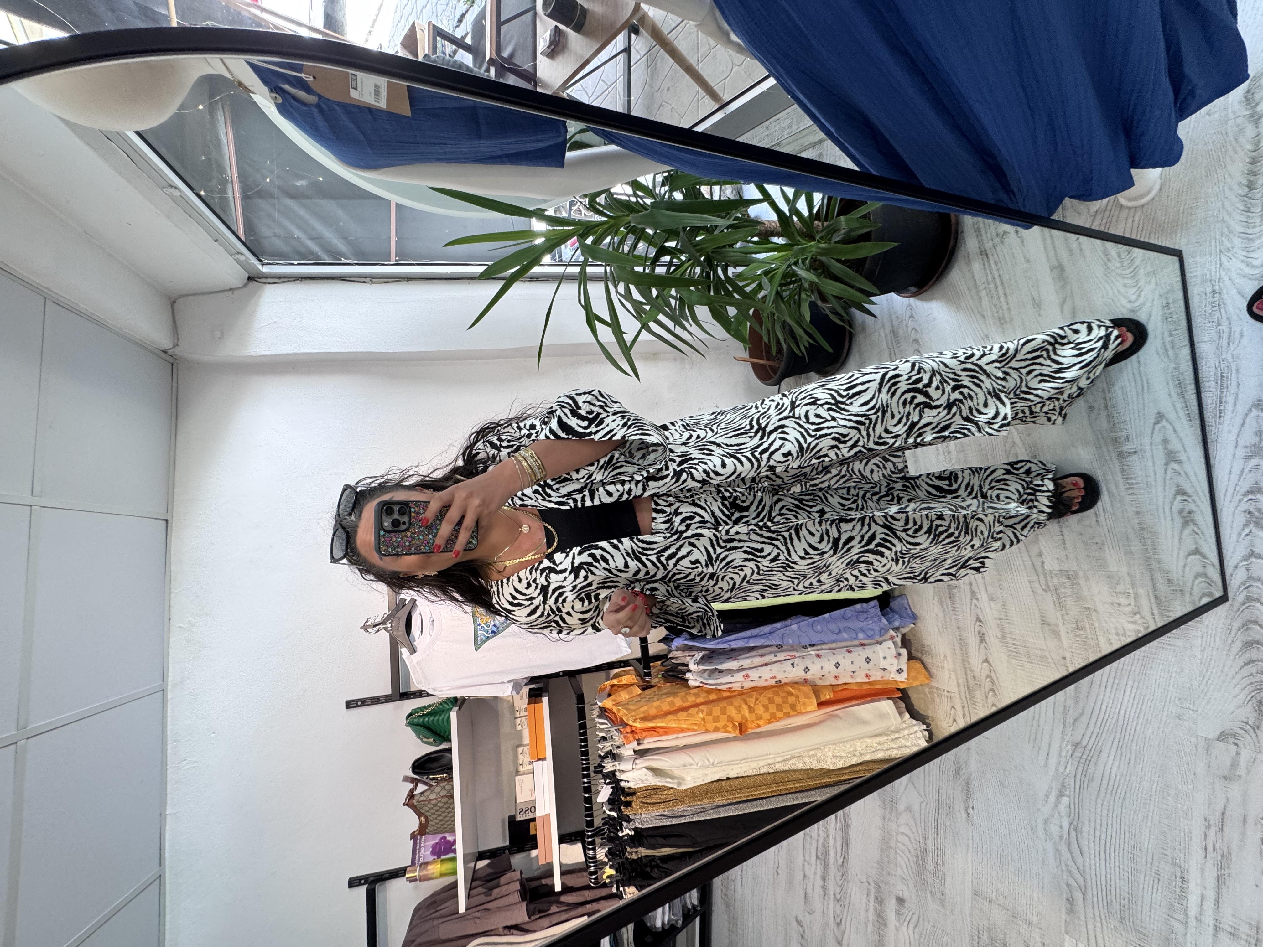 Zebra Desenli Viskon Kumaş Kimono Takım