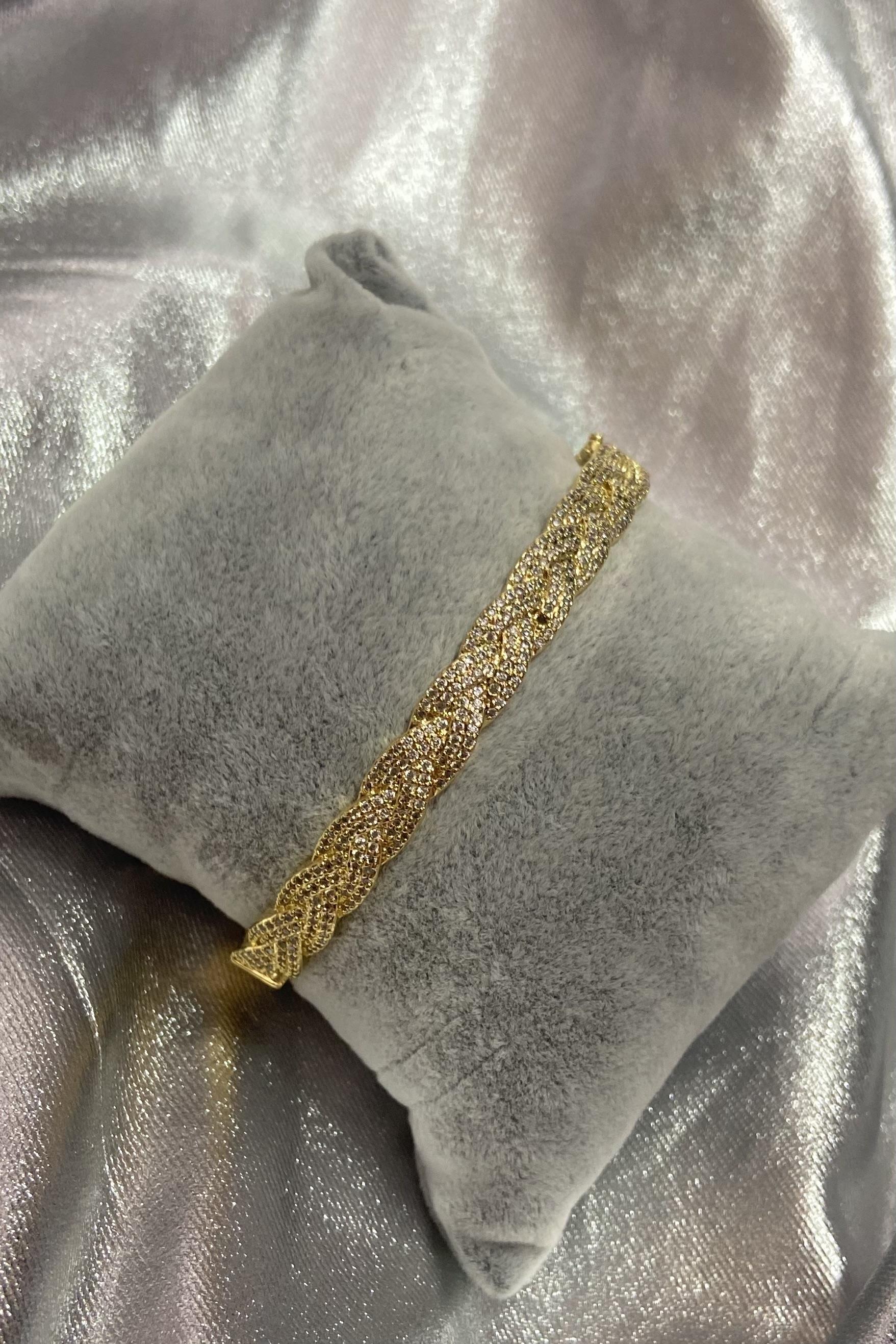 Zirkon Taşlı Gold Çelik Kelepçe