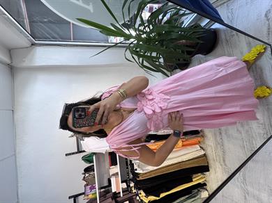 Çiçek Detaylı Pembe Elbise