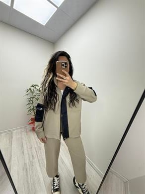 Jean Detaylı Ekru Takım