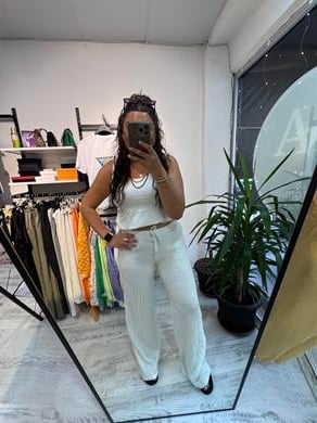 Goffre Kumaş Beyaz Pantolon