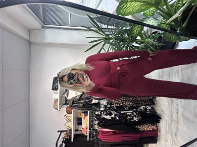 Sandy Kumaş Büzgülü Bordo Takım