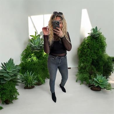 Taşlı Koyu Mom Jean