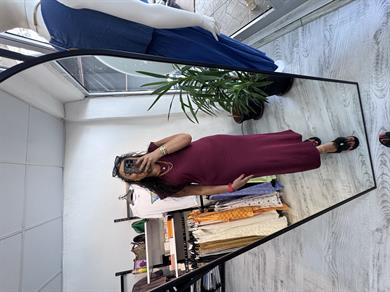 Vatkalı İthal Modal Kumaş Bordo Elbise