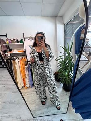 Zebra Desenli Viskon Kumaş Kimono Takım