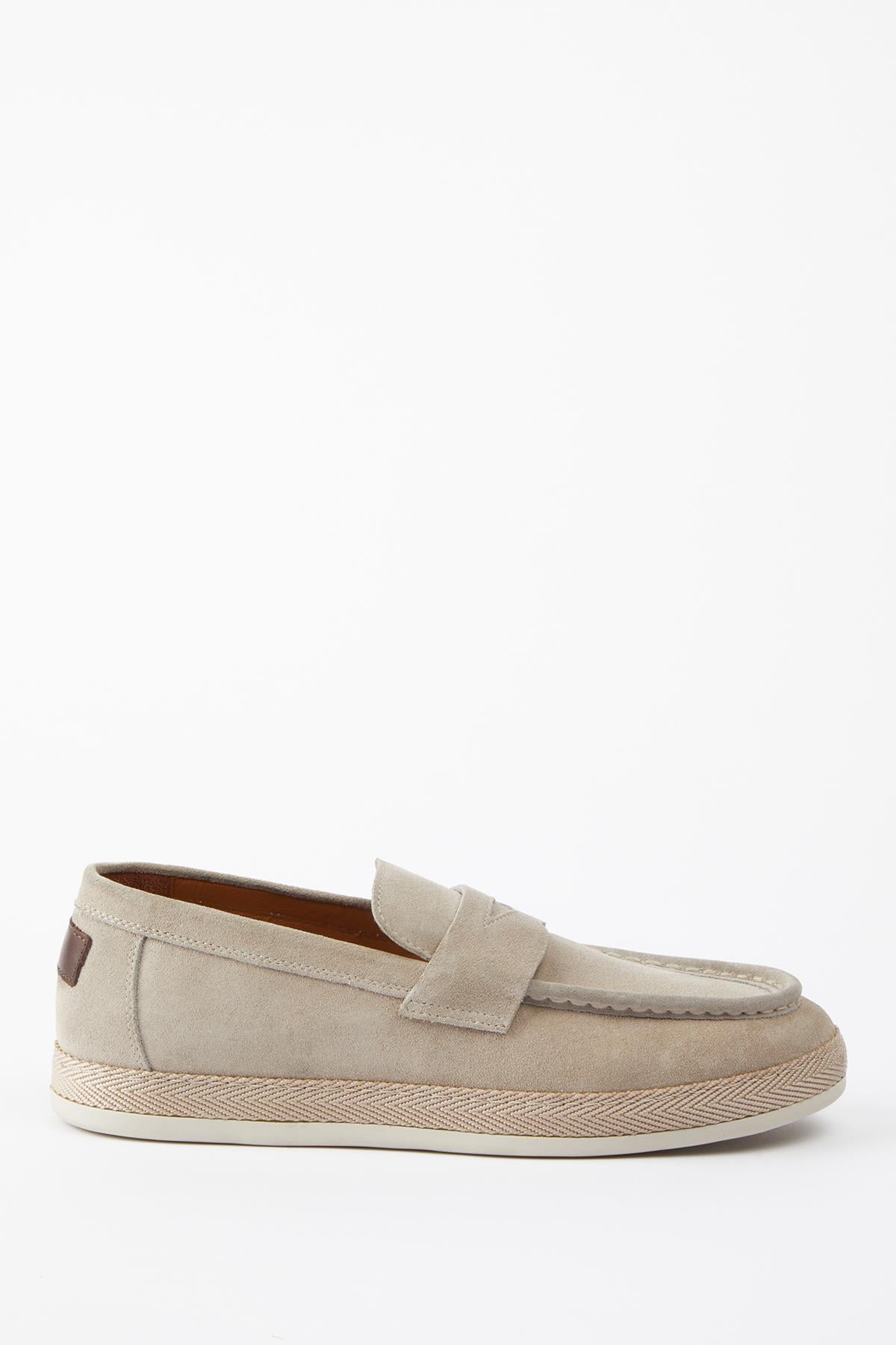 PADOVA Hakiki Deri Bej Süet Comfort Kauçuk Taban Loafer