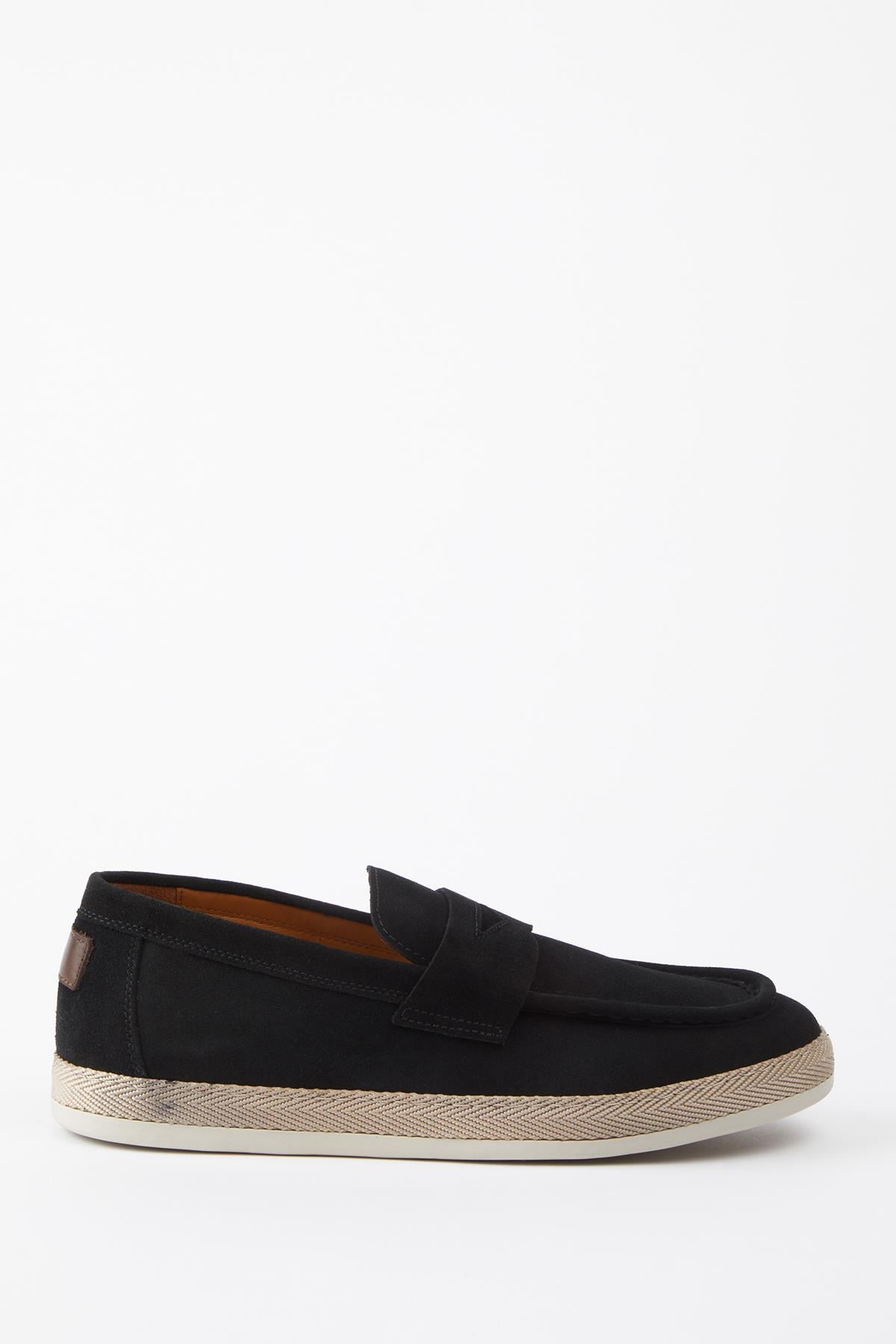 PADOVA Hakiki Deri Siyah Süet Comfort Kauçuk Taban Loafer