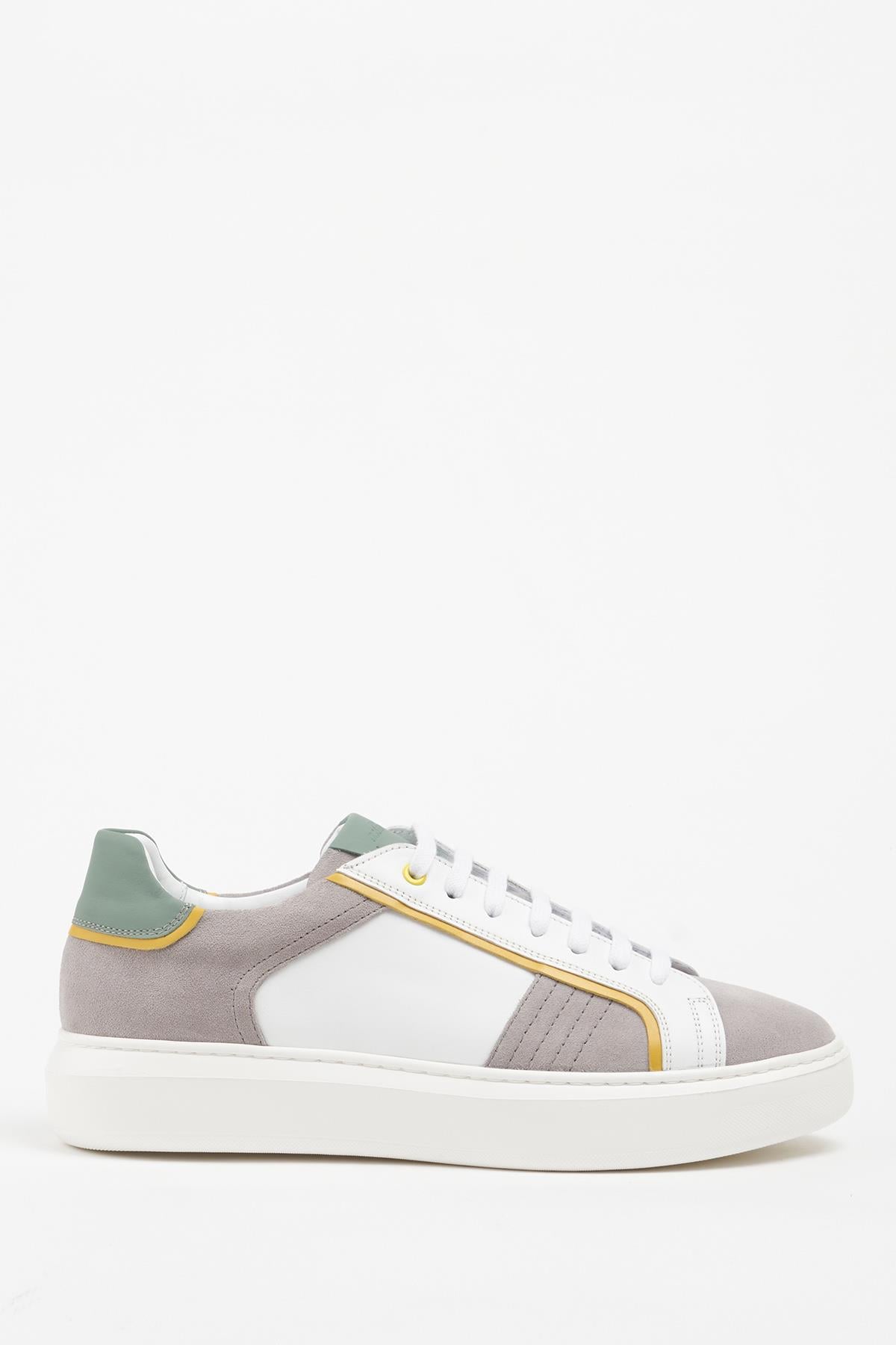 SALAMANCA Hakiki Deri Beyaz Soft Gri Süet Erkek Sneaker Eva Hazır Taban Ayakkabı